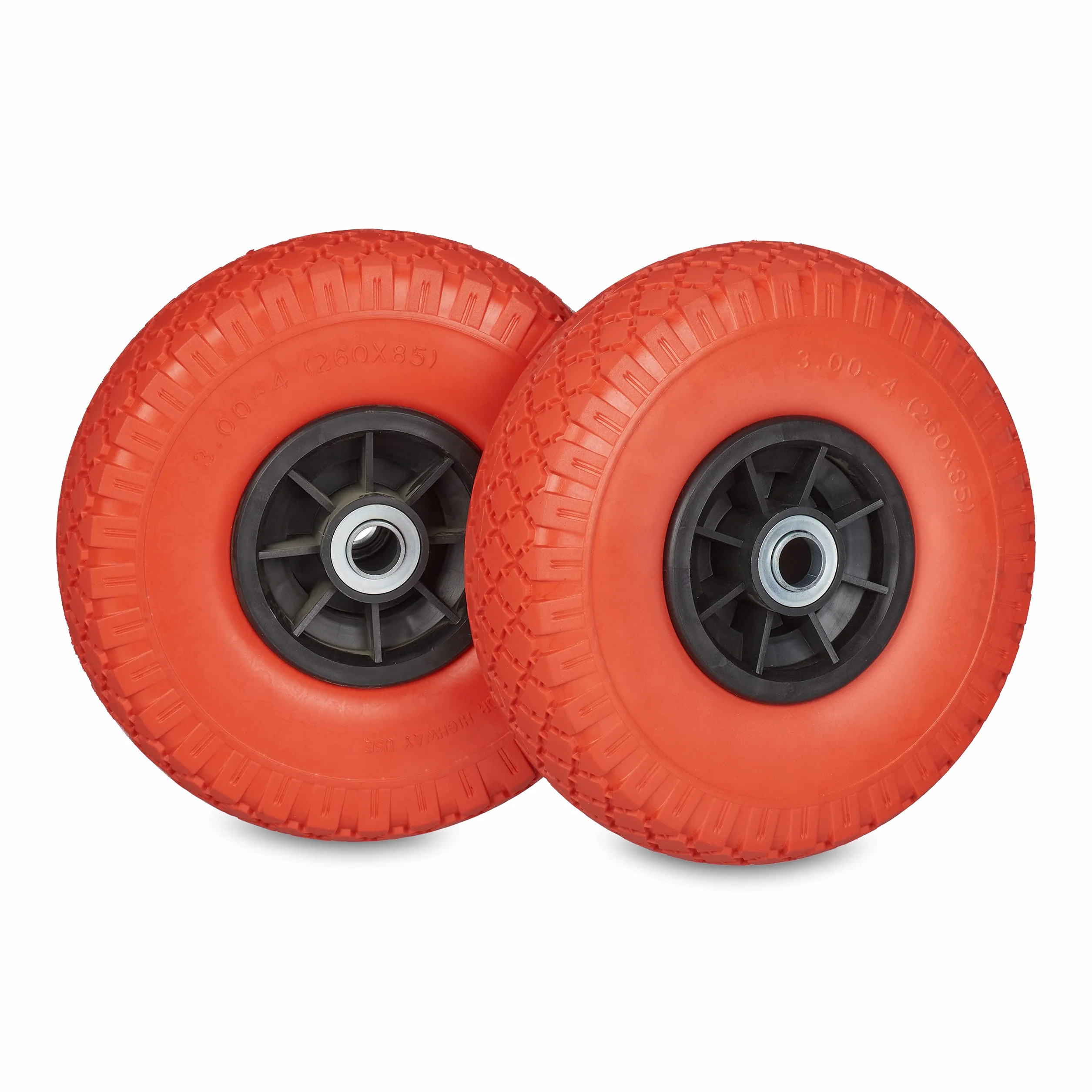 Relaxdays 2 x koło do wózka transportowego, 3,00-4 cala, 260 x 85 mm, odporne na przebicie opony z pełnej gumy, oś 20 mm, do 80 kg, czerwono-czarne