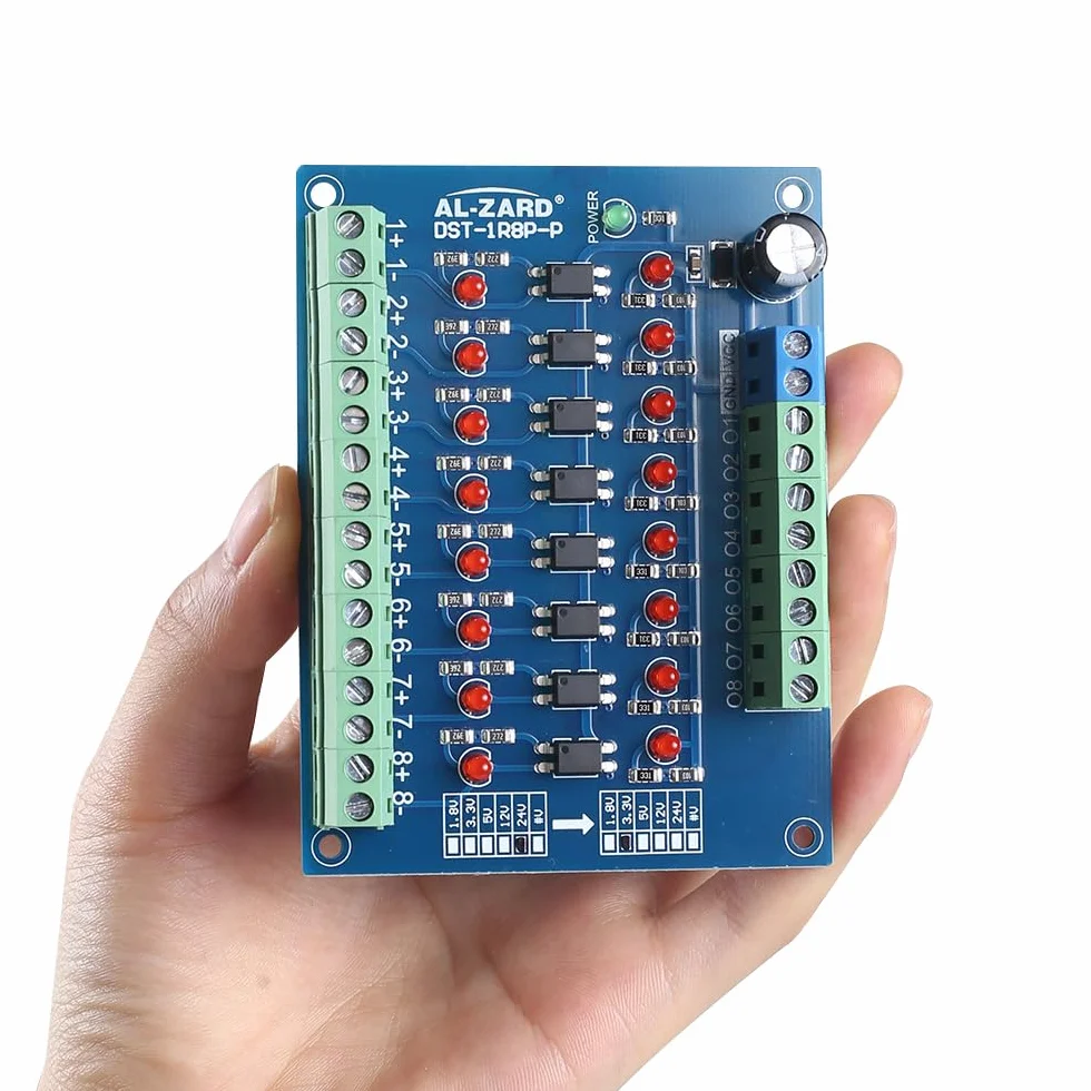 8-kanałowy fotoelektryczny moduł izolacyjny, 24 V do 3,3 V konwerter napięcia poziomu PNP wyjście PLC panel izolacyjny napięcia