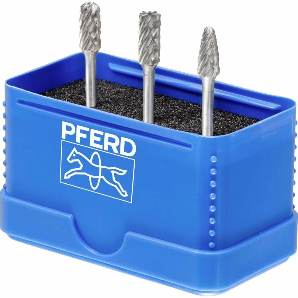 PFERD Zestaw frezów z twardego metalu, 3-częściowy | uzębienie ALLROUND, trzpień ø 3 mm, trzpień frezujący ø 6 mm | 21901404 – do uniwersalnego zastosowania na najważniejszych materiałach