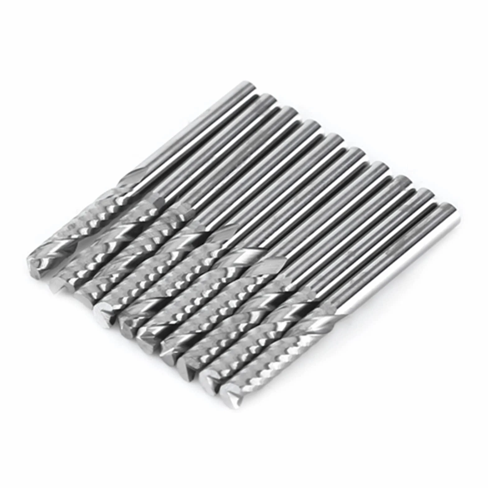 10 Sztuk Węglik Wolframu 3.175mm Frez Spiralny 3mm CNC Router do Grawerowania i Rzeźbienia - Pojedynczy Flet