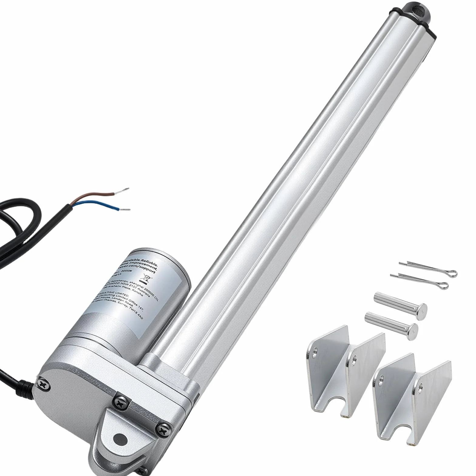 VEVOR Siłownik liniowy 12 V, wodoodporny siłownik liniowy IP65 z skokiem 304,8 mm, 3000 N siłowniki ruchu z wspornikami montażowymi do trackerów słonecznych, maszyn przemysłowych