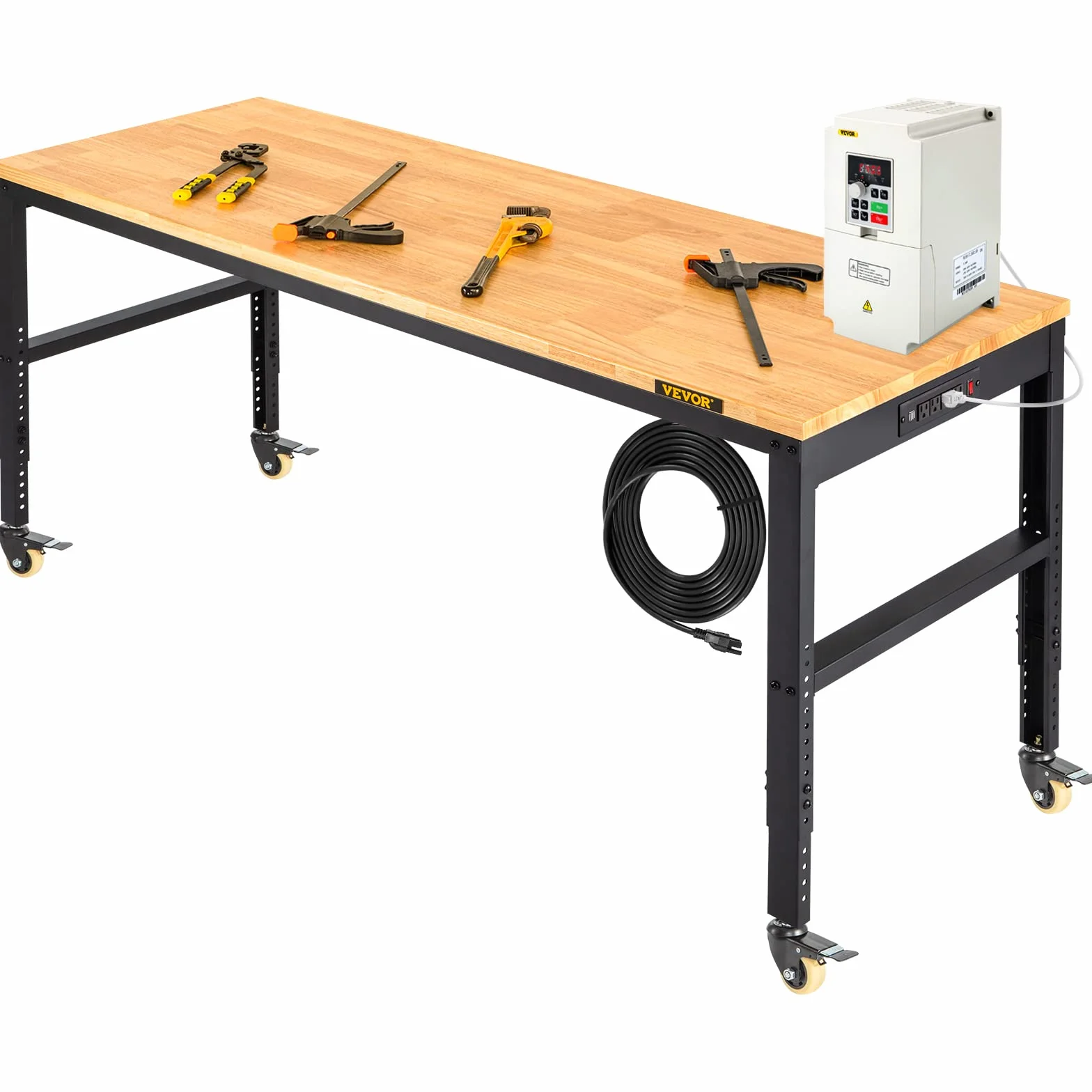 VEVOR Stół warsztatowy, 155 x 51 x 105 cm Stół roboczy O6120 Regulowana wysokość od 80 do 105 cm do garażu, warsztatów, sklepów komercyjnych, warsztatów samochodowych, biur i domów
