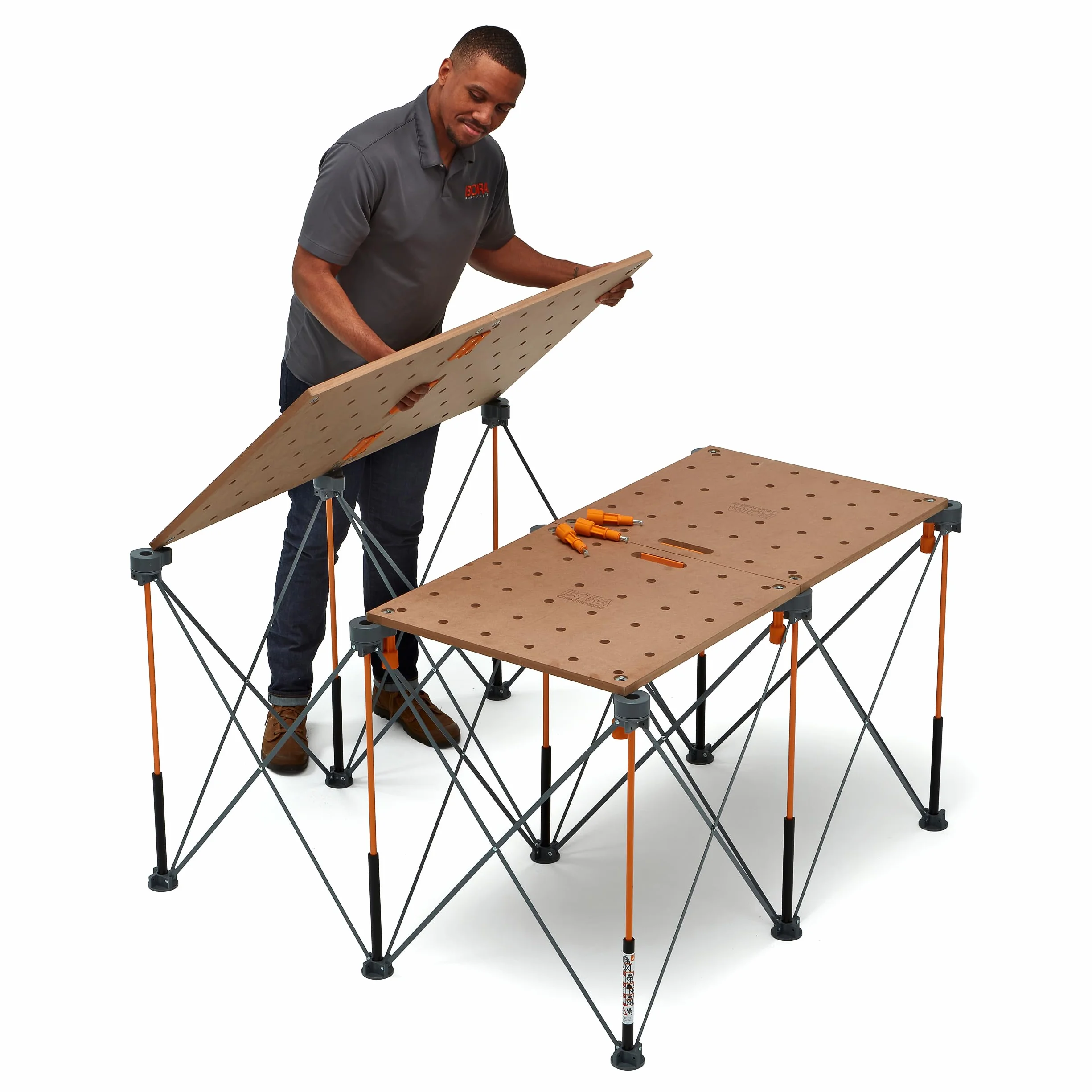 Bora Blat stołu warsztatowego Centipede do Bora Centipede, stojących, koni, 61 cm x 122 cm, zawiera drewniany blat z otworami dla psów 20 mm + 6 uchwytów z szybkim obrotem do przenośnej, tymczasowej
