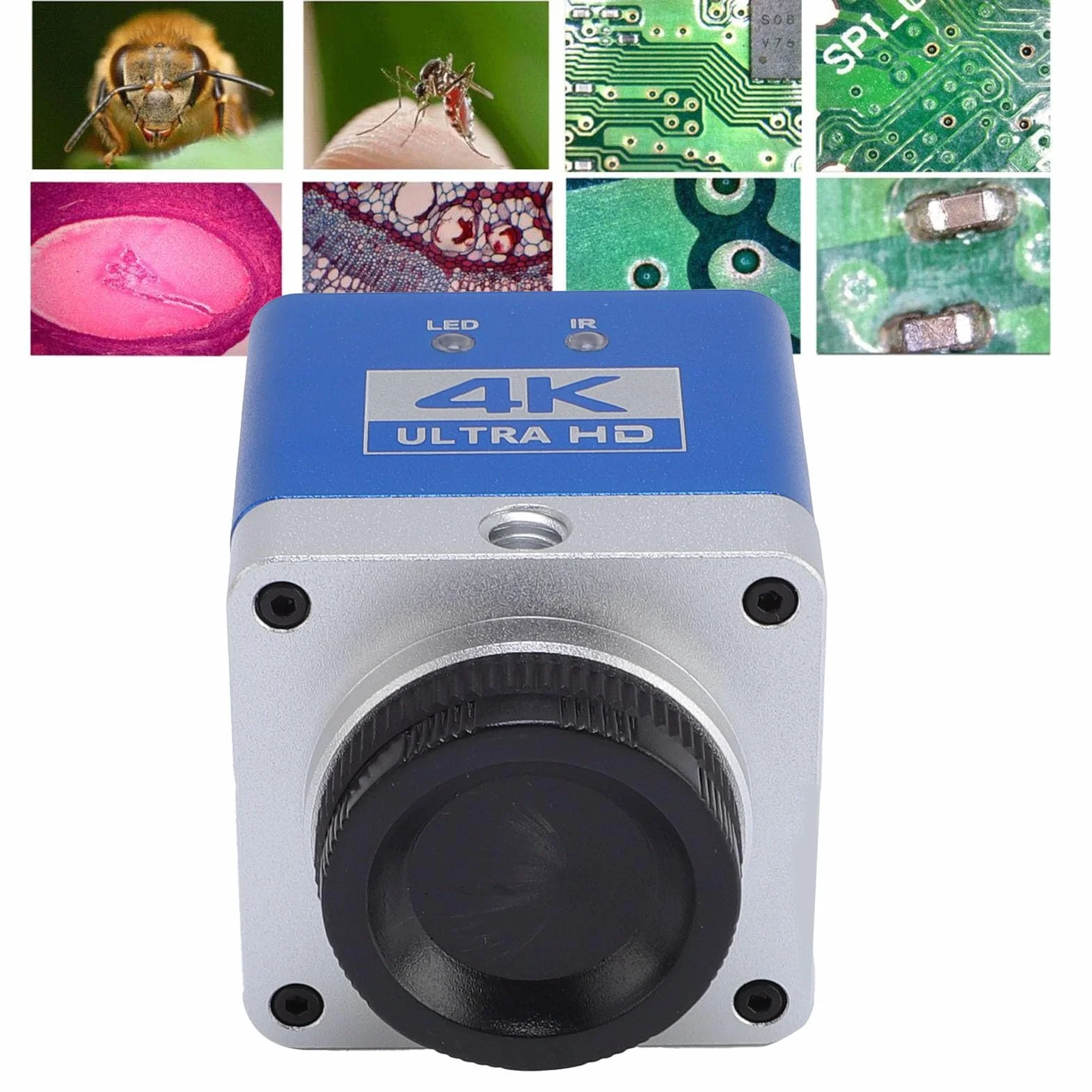 Jeffergarden Kamera Przemysłowa z Mikroskopem 4K, Stop Aluminium, Czujnik CMOS 8,3 MP z 4-krotnym Zoomem Cyfrowym do Profesjonalnej Naprawy Elektroniki i Lutowania
