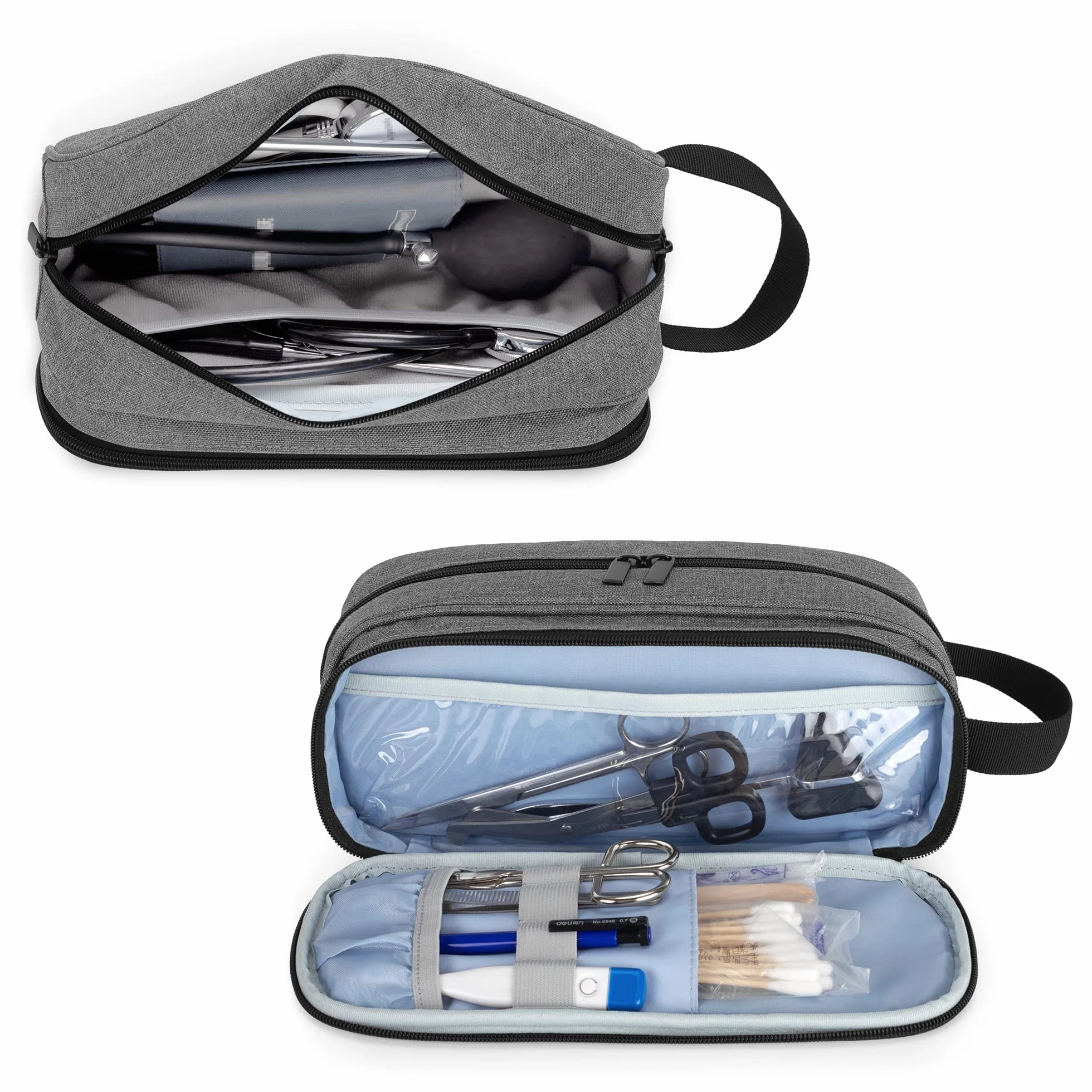 Trunab Stetoskop torba do noszenia kompatybilna z 3M Littmann/MDF/ADC, trzymająca dwa stetoskopy lub mankiety BP, medyczna obudowa z dodatkową kieszenią na akcesoria dla pielęgniarek, niezbędne akcesoria dla pielęgniarek, lekarzy, szary