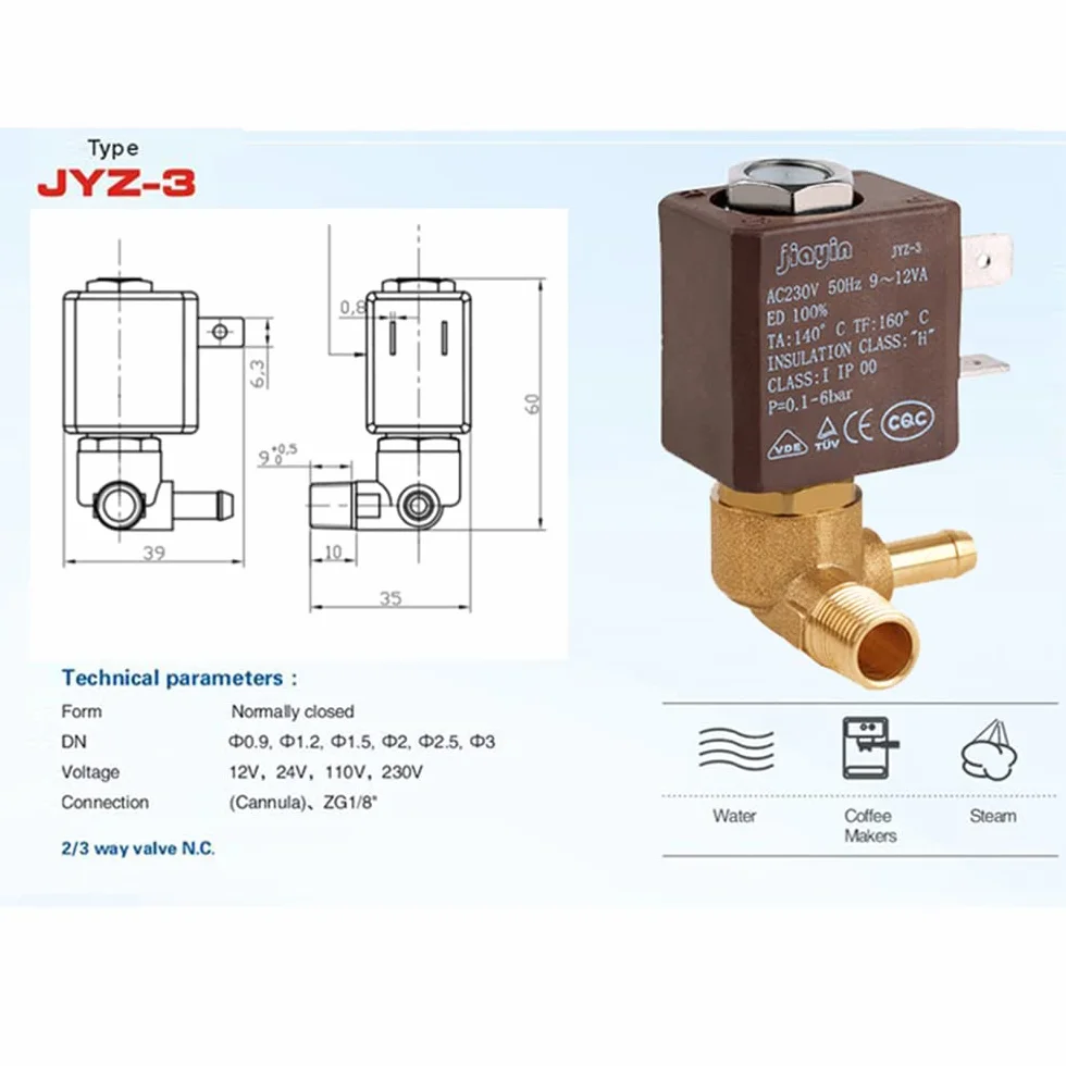 JIAYIN JYZ-3 normalnie zamknięty N/C 2/3-drożny AC 230 V G1/20.3 cm mosiężny generator pary wodny 2-pozycyjny 3-drożny zawór elektromagnetyczny (JYZ-4P)