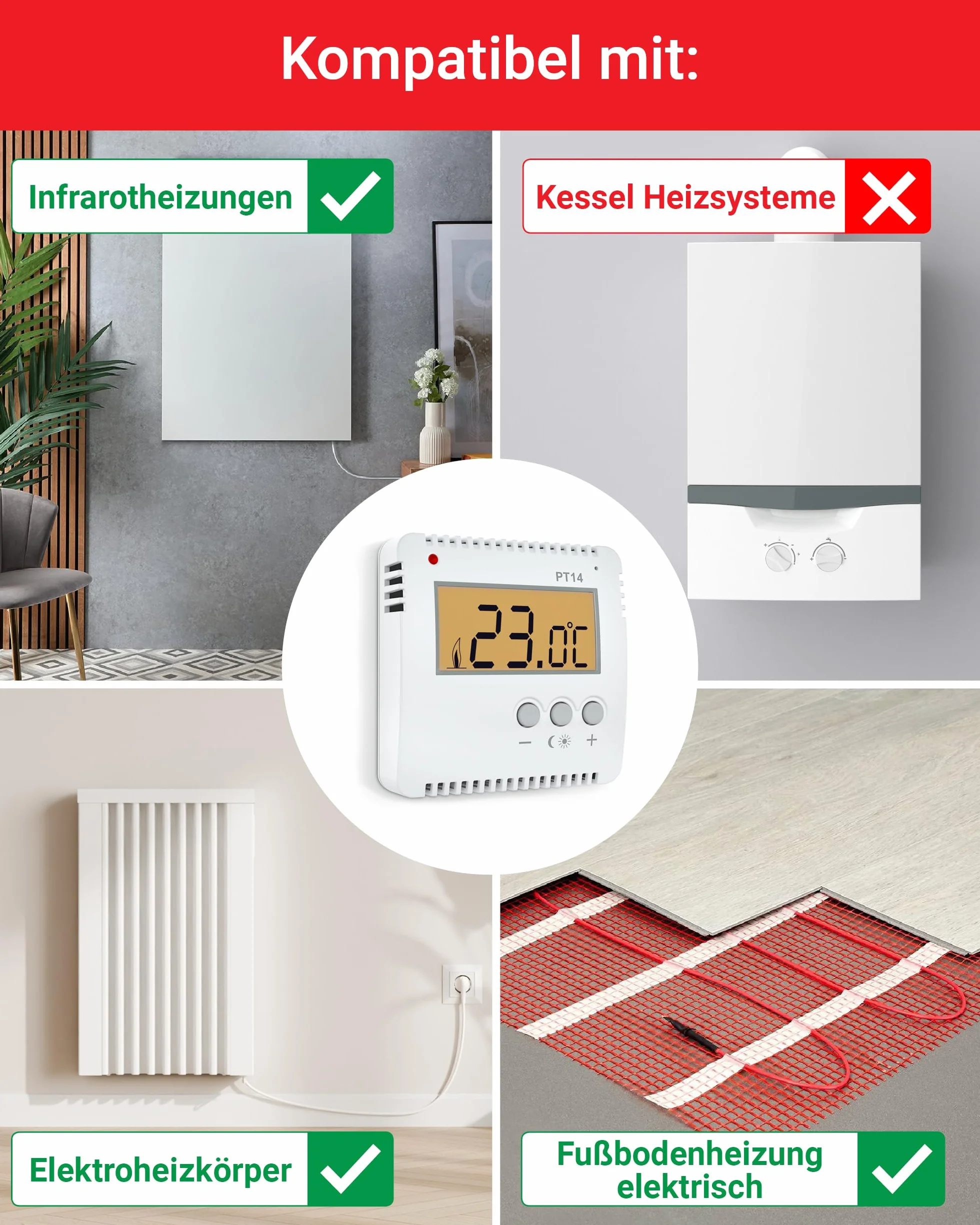 Elektrobock Kompaktowy termostat pokojowy PT14 do ogrzewania elektrycznego