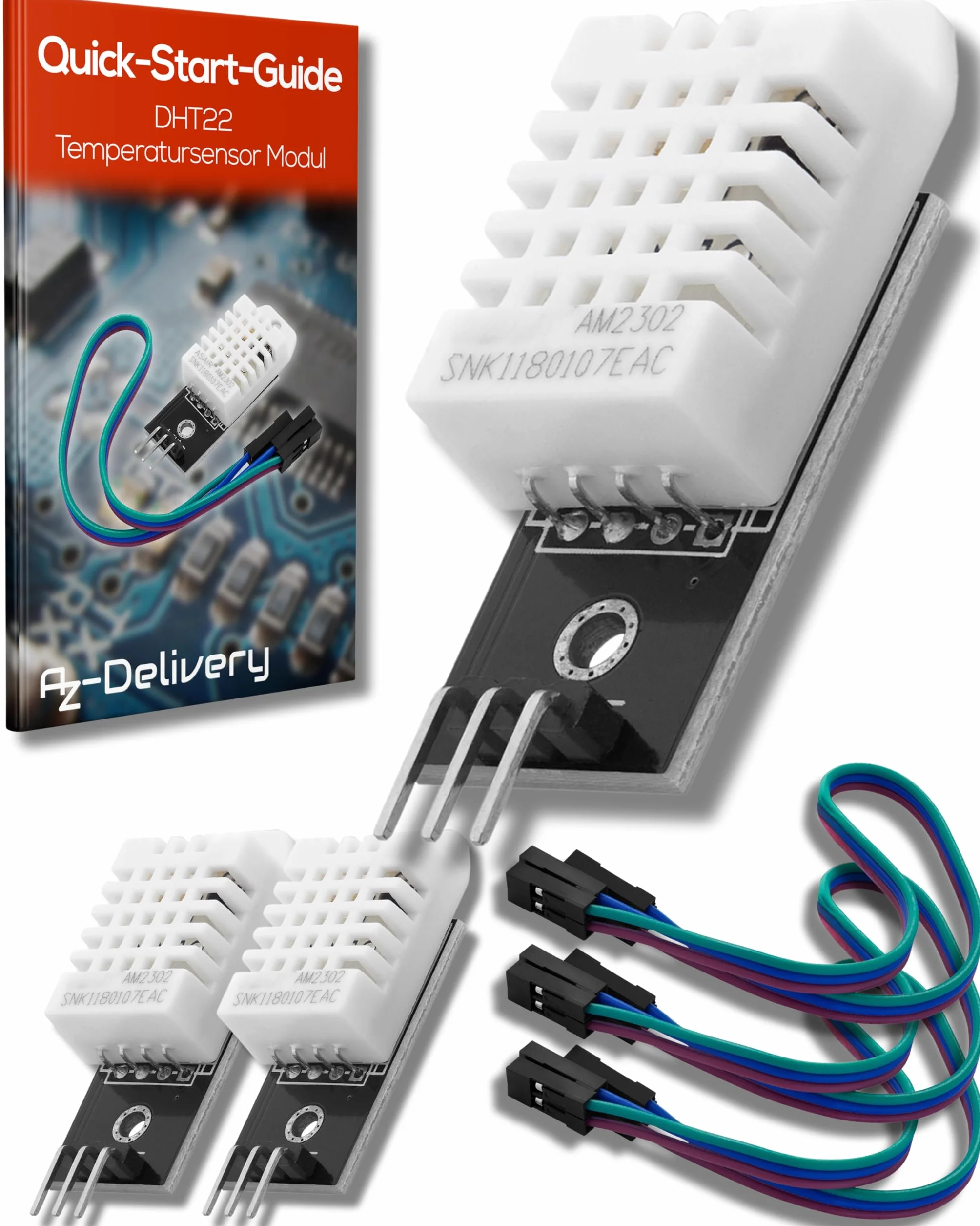 AZDelivery 3 x DHT22 AM2302 czujnik temperatury i czujnik wilgotności z płytką i kablem kompatybilnym z Arduino i Raspberry Pi wraz z e-book!