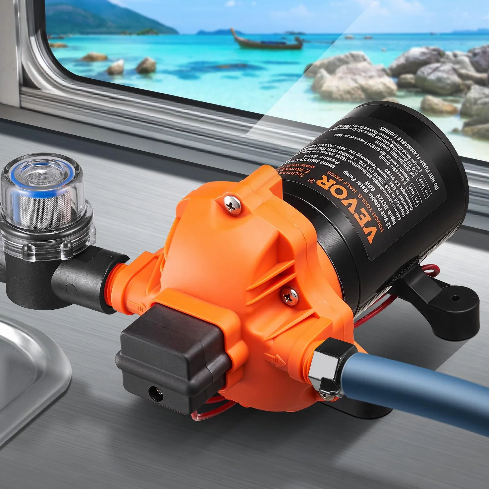 VEVOR Pompa membranowa 12 V, 1,8 GPM, 6,81 l/min, 3-komorowa pompa wodna 12 V DC z automatycznym wyłącznikiem ciśnienia 40 – 100 PSI, 60 PSI, port MNPT do kamperów, jachtów, kamperów, kamperów, łodzi