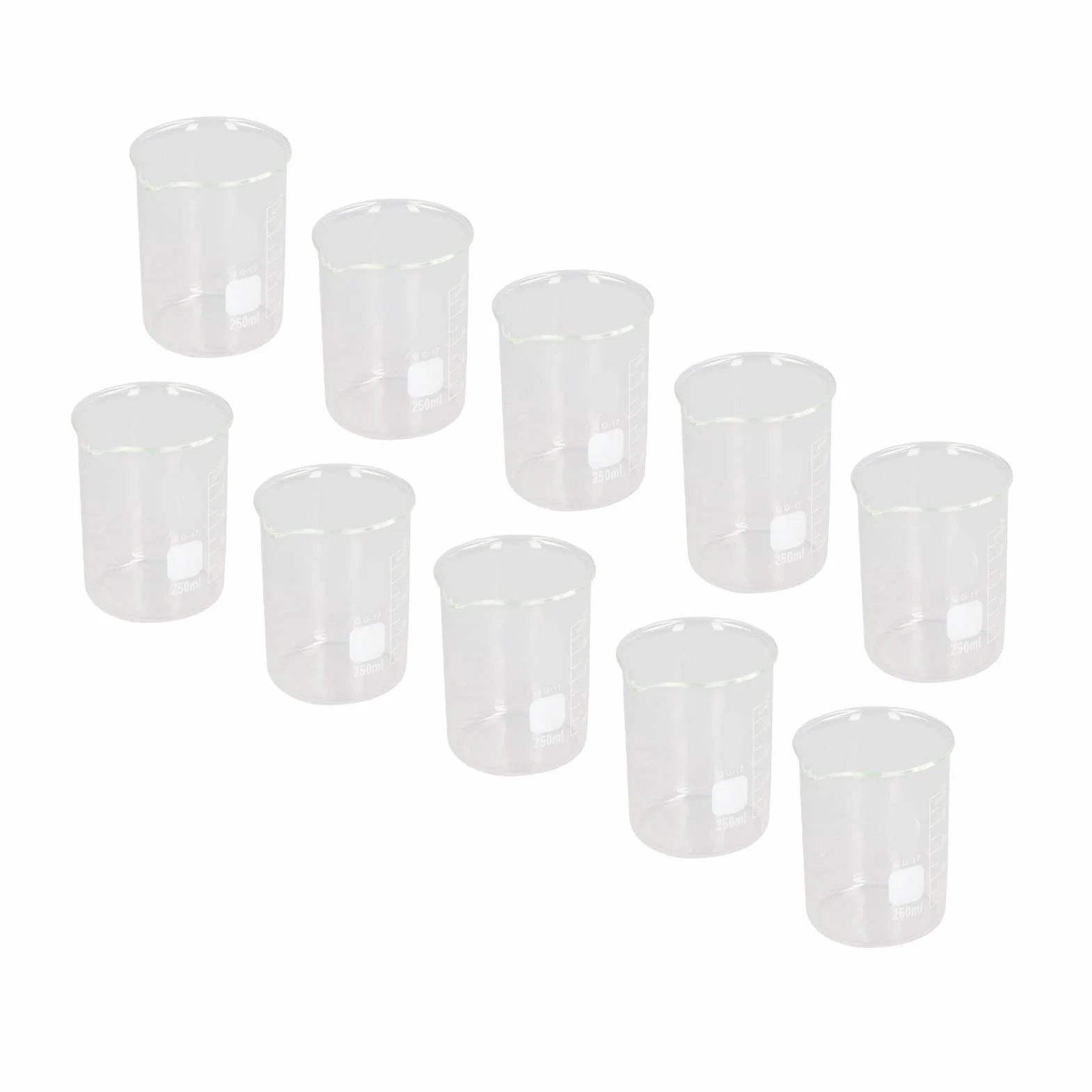 Zestaw Naukowych Zlewek Szklanych 250 Ml Trwała Przezroczysta Skala 10 szt. Do Eksperymentów, Do Użytku Przemysłowego/nauczego/domowego