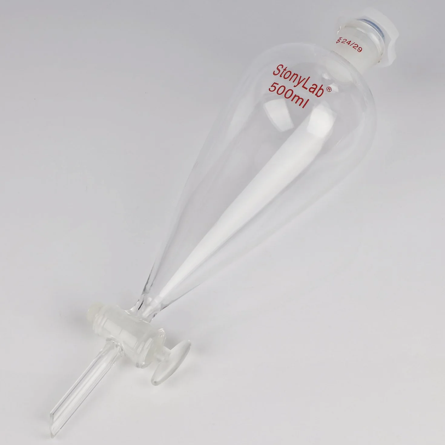 stonylab Rozdzielacz z Zaworem Szklanym, Lejek z Borokrzemianowego Szkła ze Złączem 24/29 do Precyzyjnego Rozdzielania Cieczy w Laboratorium, 500 ml