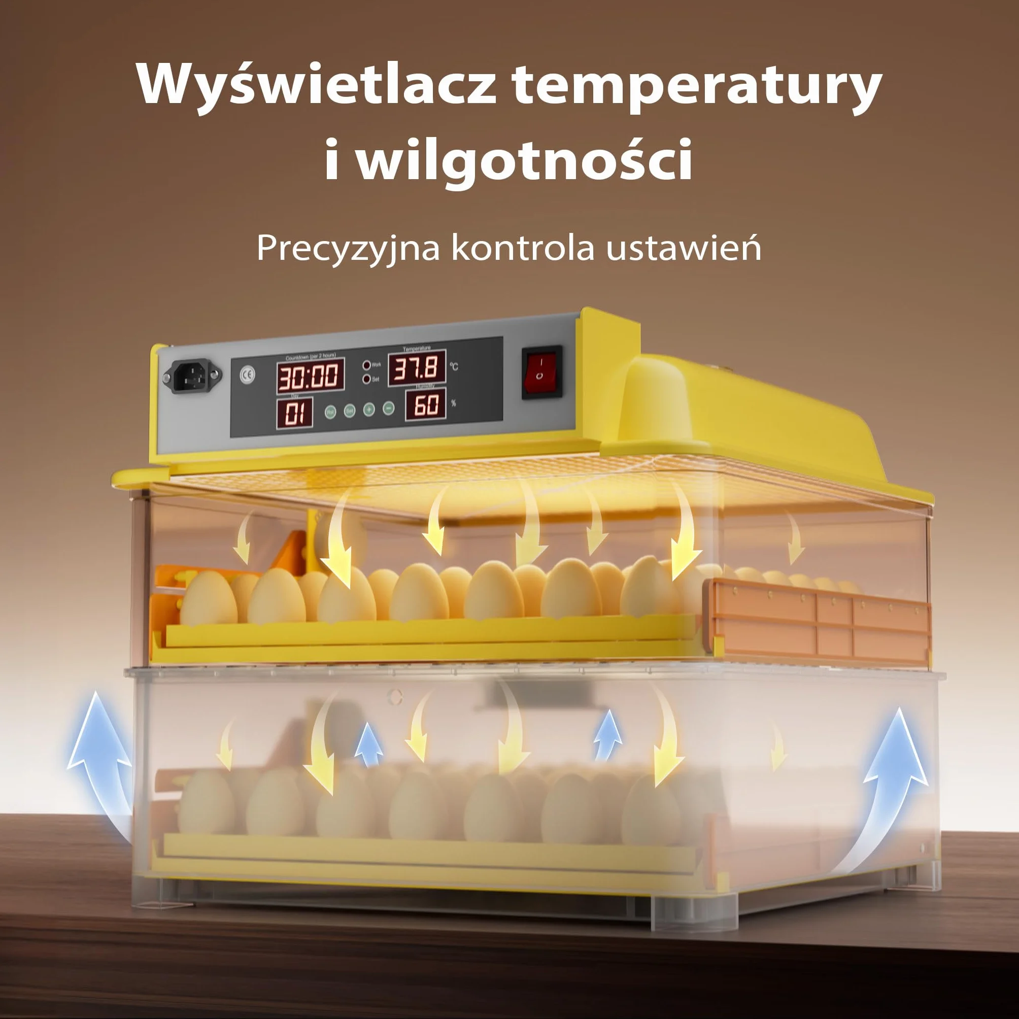 Wiltec automatyczny inkubator na 112 jaj, inkubator z w pełni automatycznym systemem obracania, inkubator z kontrolą temperatury i regulacją wilgotności, inkubator do jaj wylęgowych