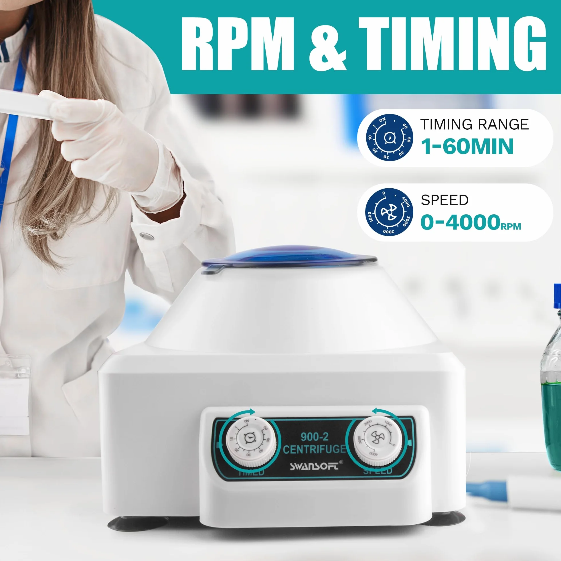 SWANSOFT PRP wirówka stołowa, 6 x 10 ml Laboratorium PRP 1685 x g, 4000 obr./min, programator czasowy 0-60 min, wirówka laboratoryjna