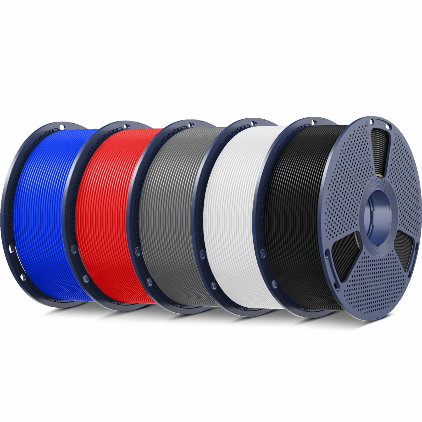 SUNLU 5KG PLA+ Filament Pakiet, Filament PLA Plus Drukarki 3D 1,75 mm ± 0,02 mm, 1 kg na Szpulę, 5 Rolki, Czarny+Biały+Szary+Niebieski+Czerwony