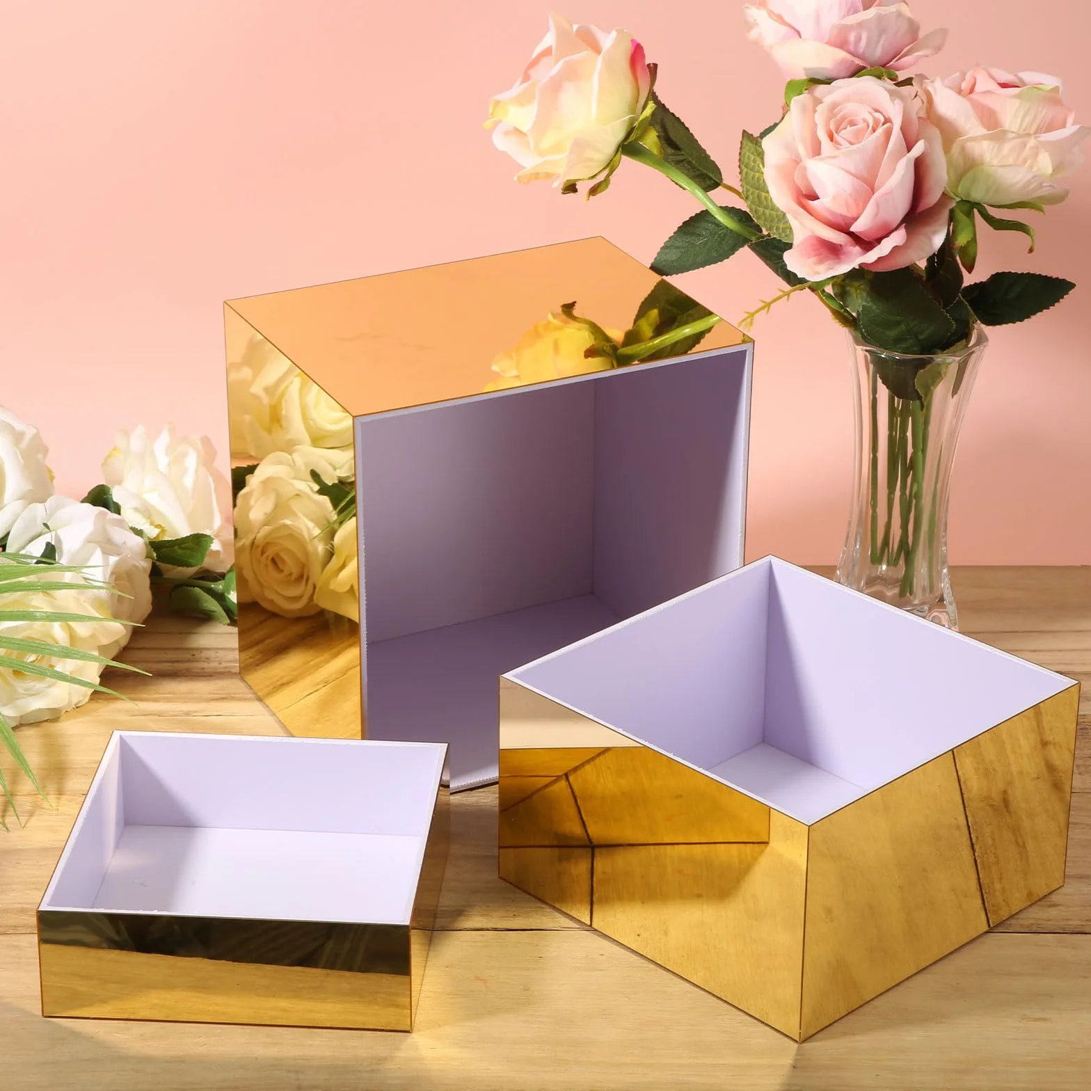 3szt Złote Akrylowe Podstawki pod Bufet i Jedzenie - 15,2x17,7x20,3cm - Eleganckie Stojaki na Desery, Słodycze, Babeczki - Rękodzieło