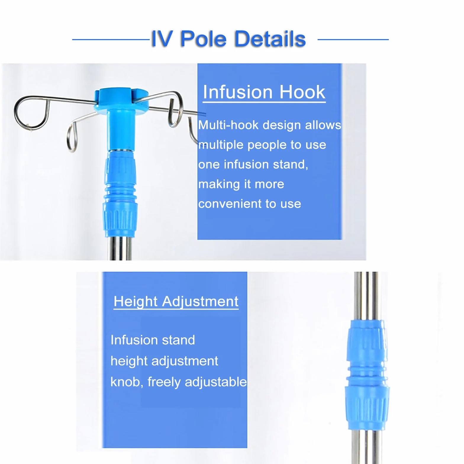 IV Pole Portable Rolling IV Poles IV Stands 4 Hook 5 Legs with Adjustable Height (Size : Cast Iron)