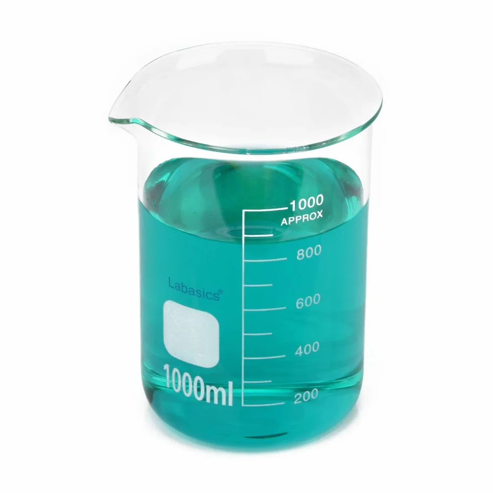 Labasics Zestaw szklanych zlewek ze szkła borokrzemowego miksowanego niskoformatowego do 5 rozmiarów, 50 ml/100 ml/250 ml/500 ml/1000 ml (1 l), zestaw combo