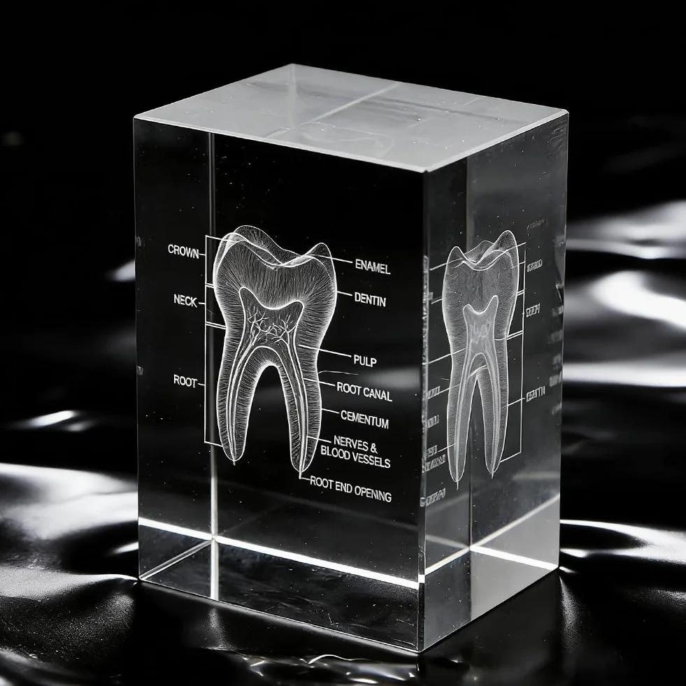 Anatomiczny model z kryształami zębowymi 3D – sześcienny anatomiczny model zębów do medycyny i dekoracji, prezent dla dentystów