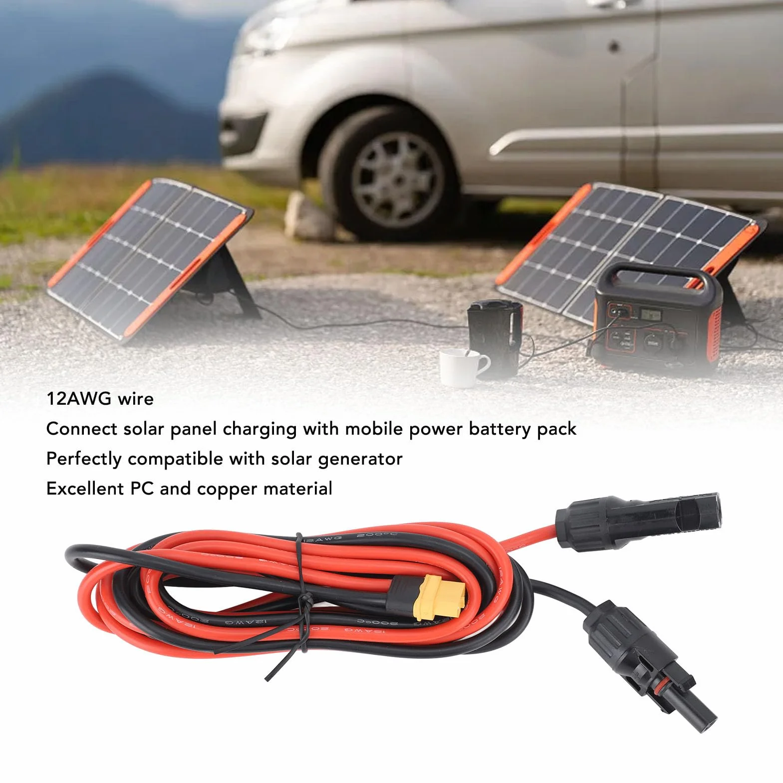 Kabel Kontrolera ładunku Słonecznego, XT60 Adapter Grener Generator Panelu Słonecznego 12AWG 2M Solar & Wind Power