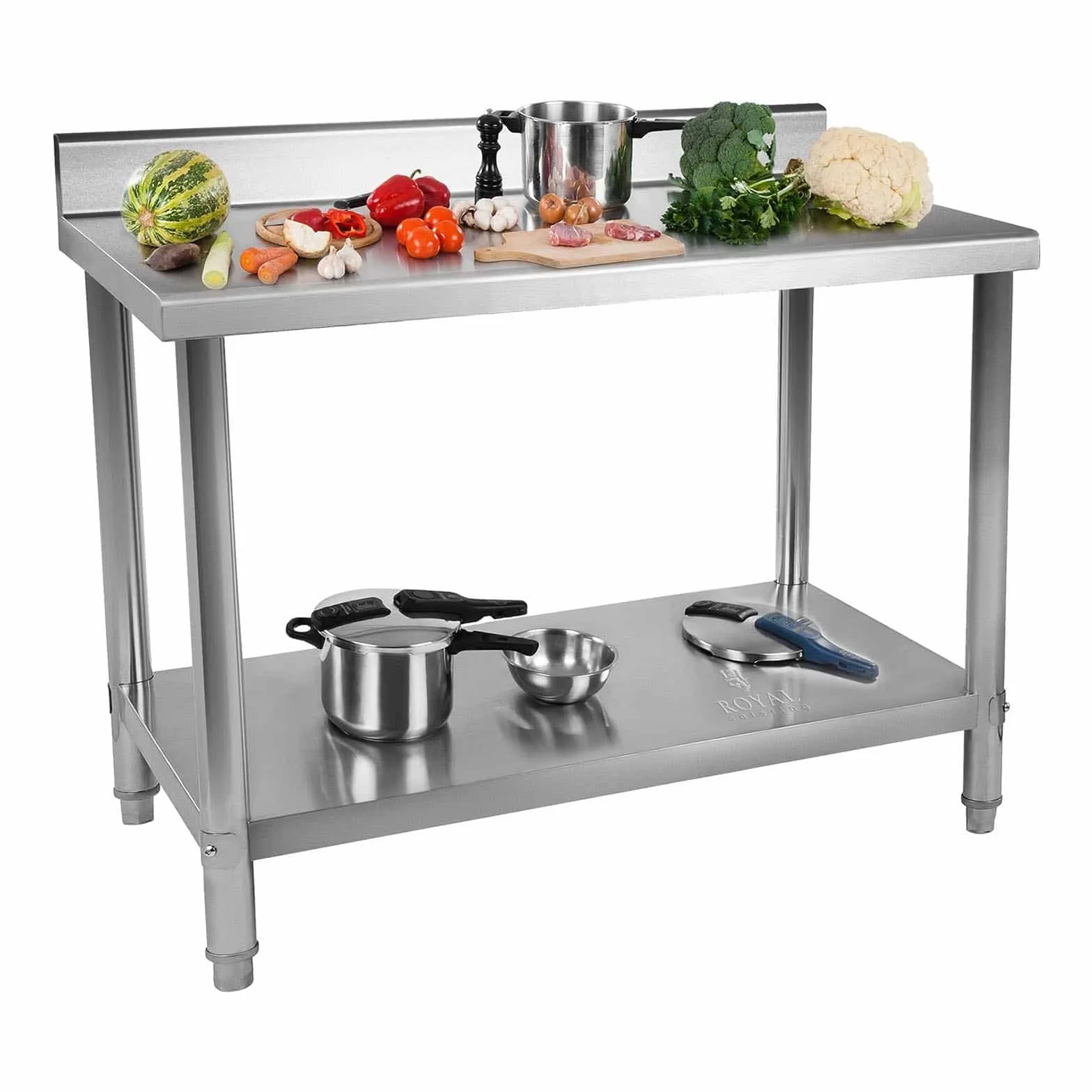 Royal Catering RCAT-100/60-N stół roboczy ze stali nierdzewnej 100 x 60 cm z regulacją wysokości