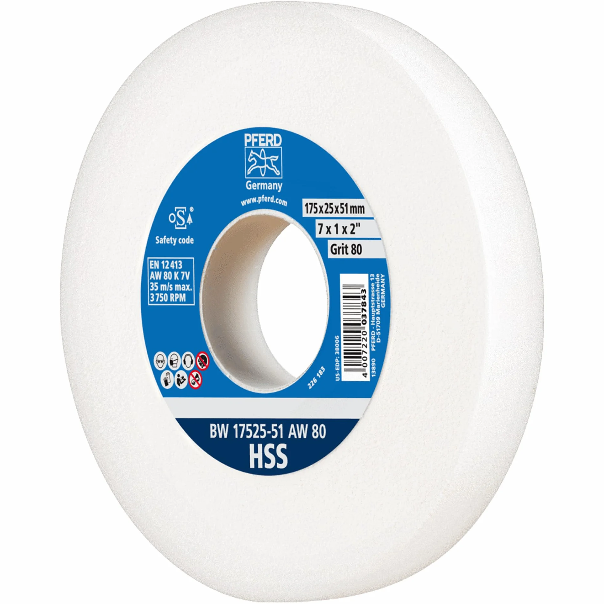 PFERD Tarcza szlifierska HSS, 175 x 25 x 51 mm, A80, 39009701 – średnio twarda tarcza szlifierska do ostrzenia wierteł HSS, z tuleją redukcyjną (32 mm)