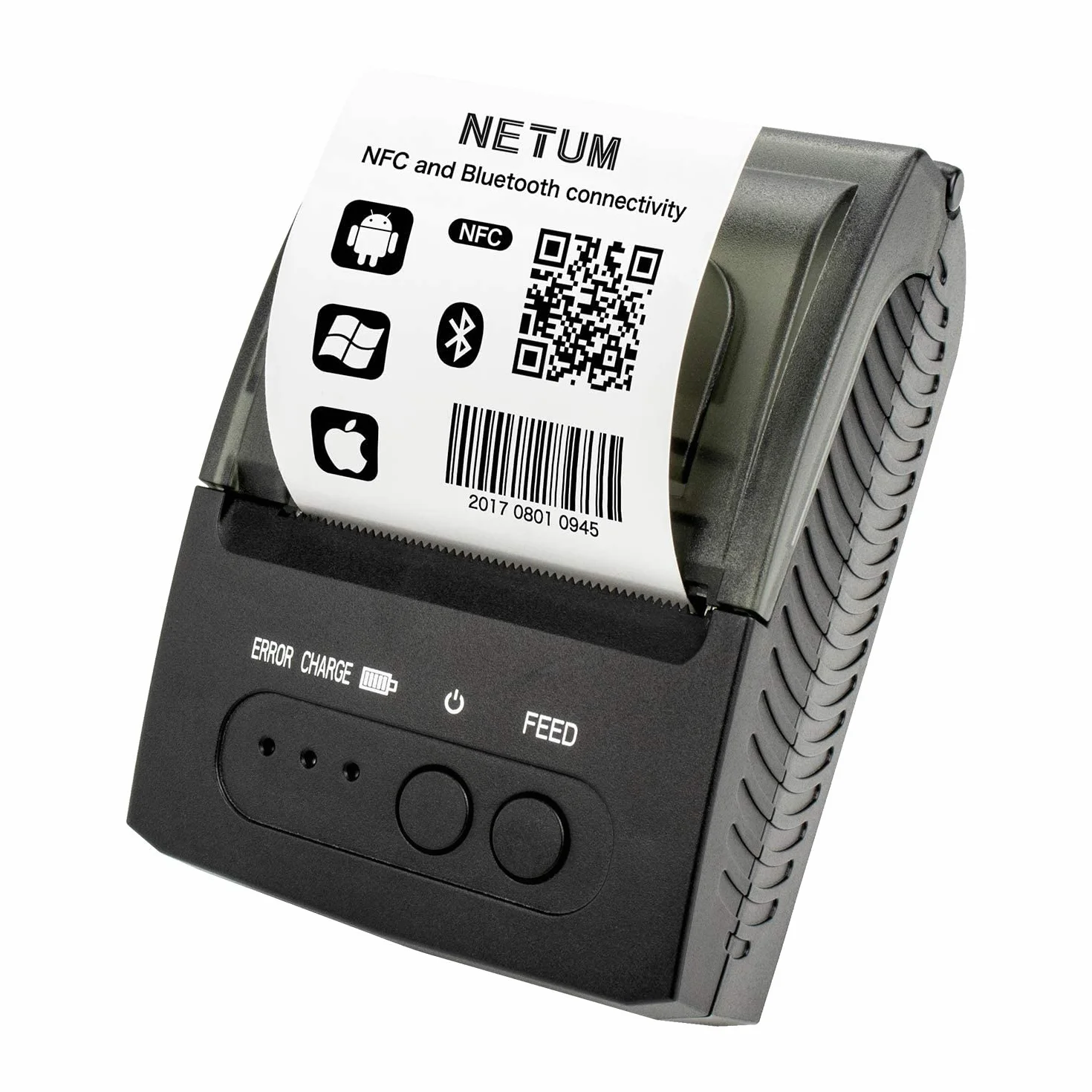 NETUM Drukarka pokwitowań Bluetooth, przenośna mini termiczna drukarka POS 58 mm bez etui, kompatybilna z systemem Android/Windows