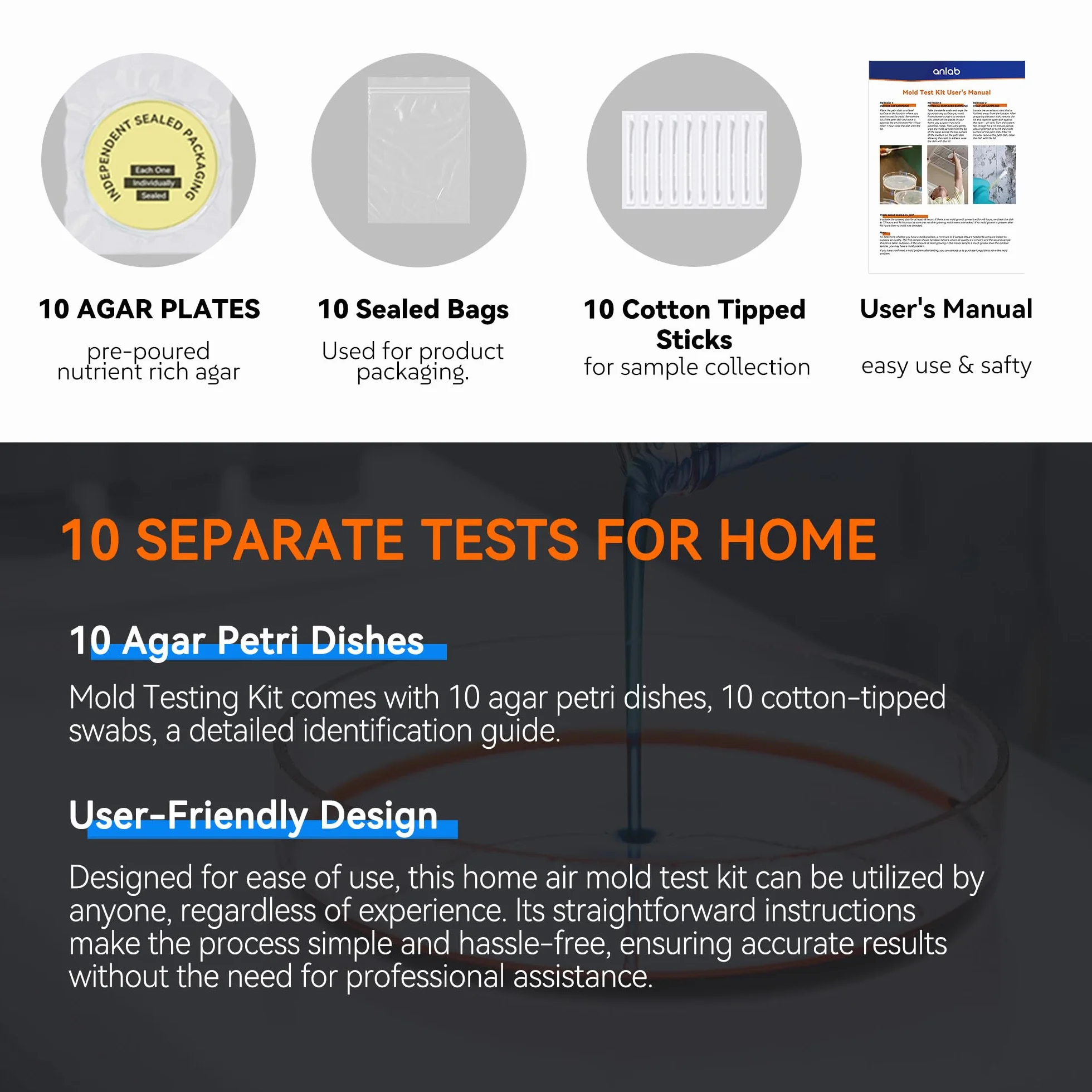 Zestaw do testowania pleśni do domu – 10 prostych testów wykrywania, testowy system HVAC, powierzchnie domowe i zestawy do testowania jakości powietrza w pomieszczeniach, wykrywacz form DIY w domu