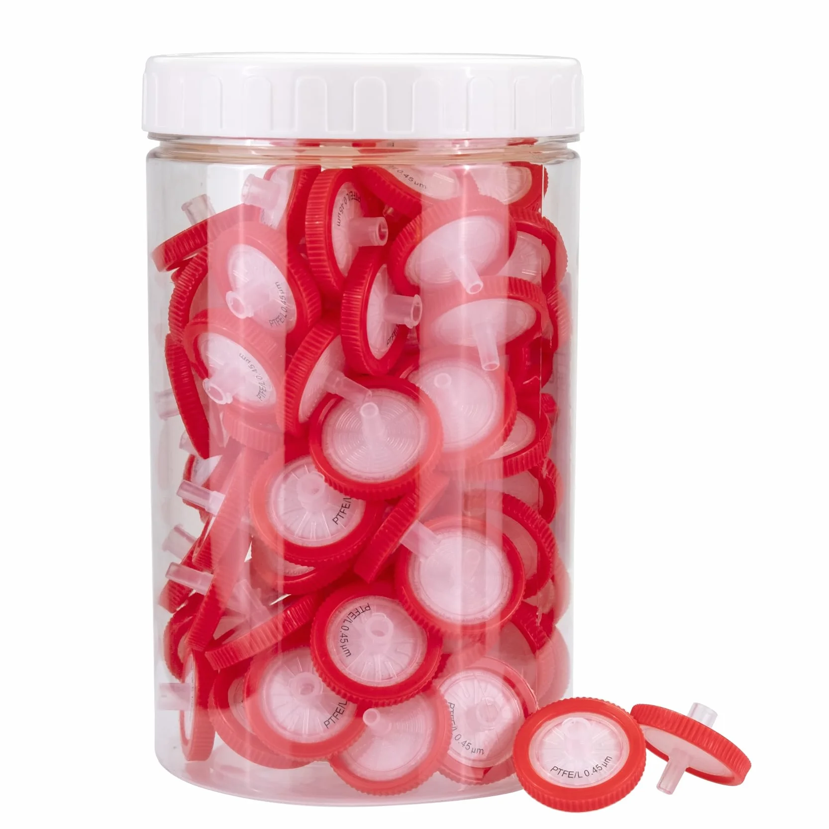 100 sztuk PTFE filtr strzykawkowy hydrofilowy 0,45 μm, średnica membrany 25 mm, filtr strzykawkowy z filtrem laboratoryjnym, HPLC i GC