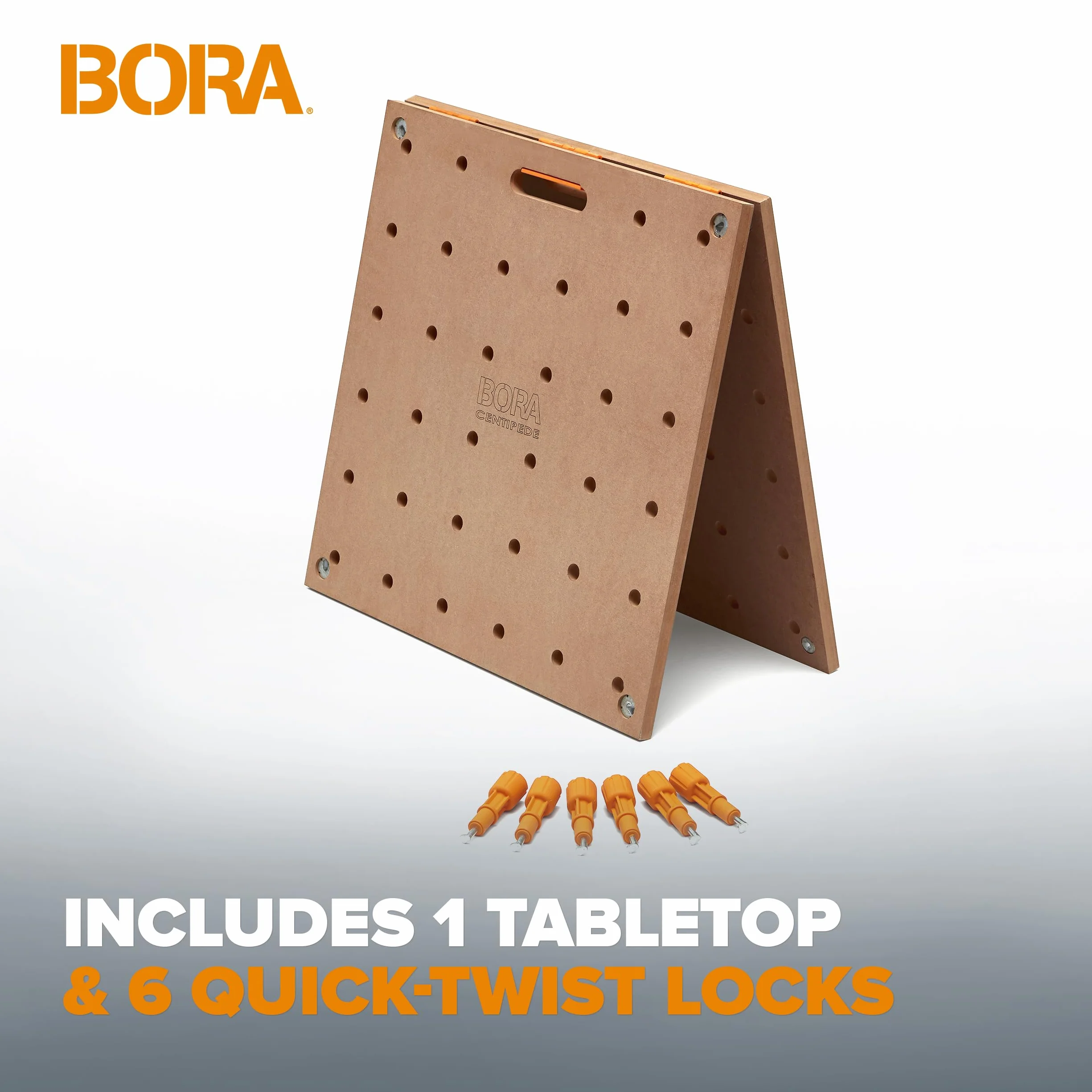 Bora Blat stołu warsztatowego Centipede do Bora Centipede, stojących, koni, 61 cm x 122 cm, zawiera drewniany blat z otworami dla psów 20 mm + 6 uchwytów z szybkim obrotem do przenośnej, tymczasowej