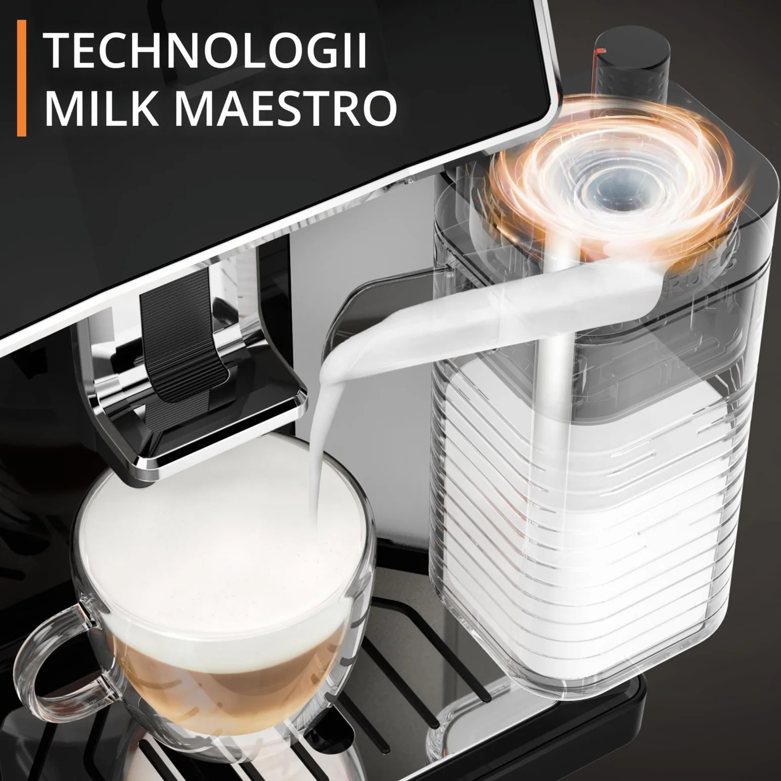KRUPS EA912E Ekspres automatyczny SENSATION MILK M50 System Milk Maestro, 6 rodzajów kawy, wyświetlacz LED, system Thermoblock, automatyczne czyszczenie tabletką, stalowy młynek, czarno-srebrny