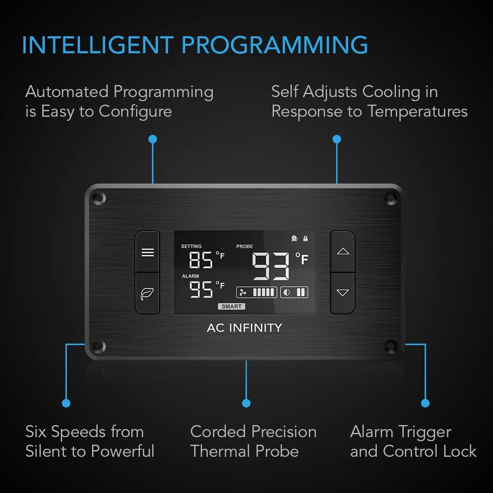 AC Infinity AIRPLATE T7, cichy system wentylatora chłodzącego 30 cm ze sterowaniem termostatem, do szafek kina domowego, 30 cm