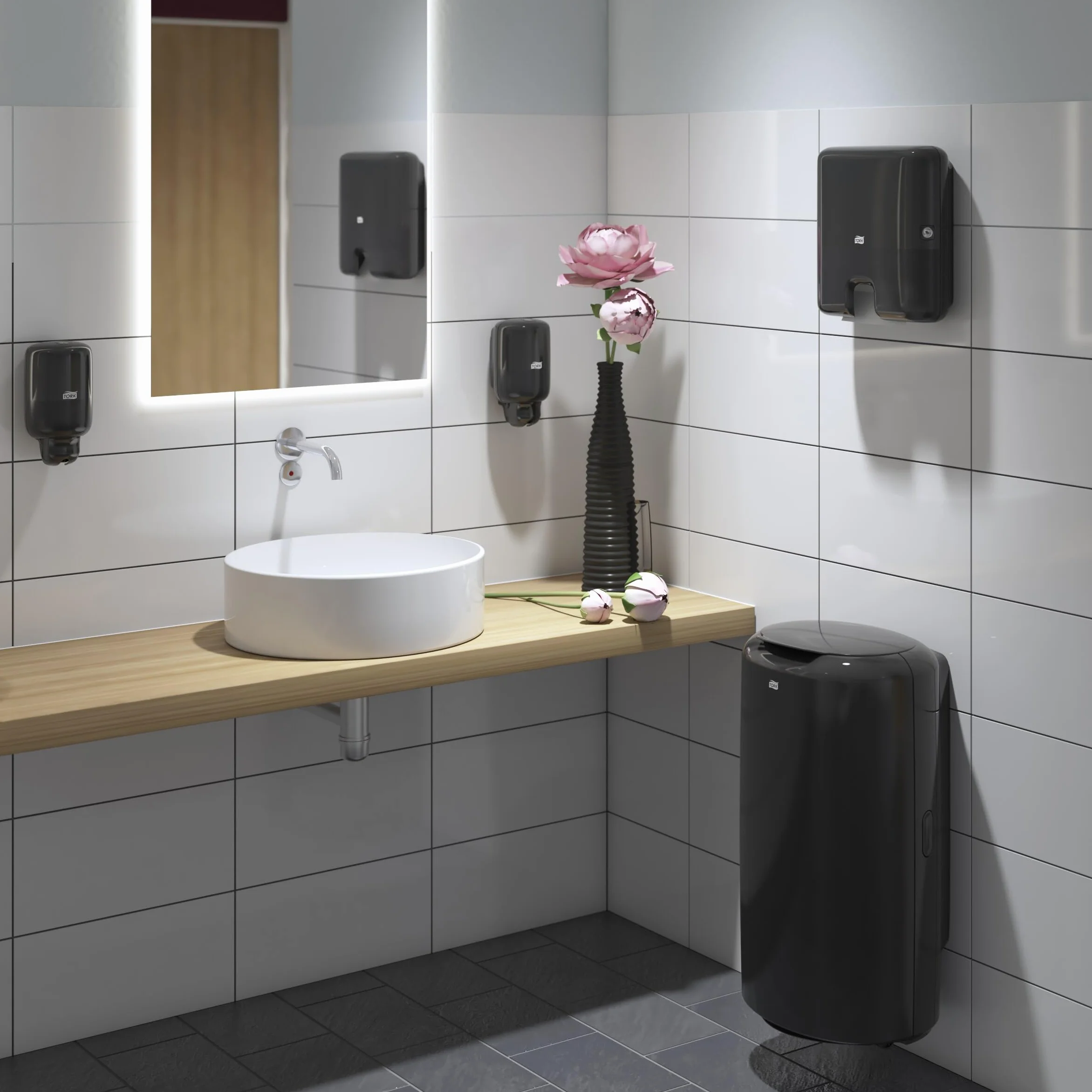 Tork 563008 pojemnik na odpady B1 – stabilny kosz na śmieci 50 l w atrakcyjnym designie w kolorze czarnym – bez pokrywy – kosz na odpady elastyczny montaż