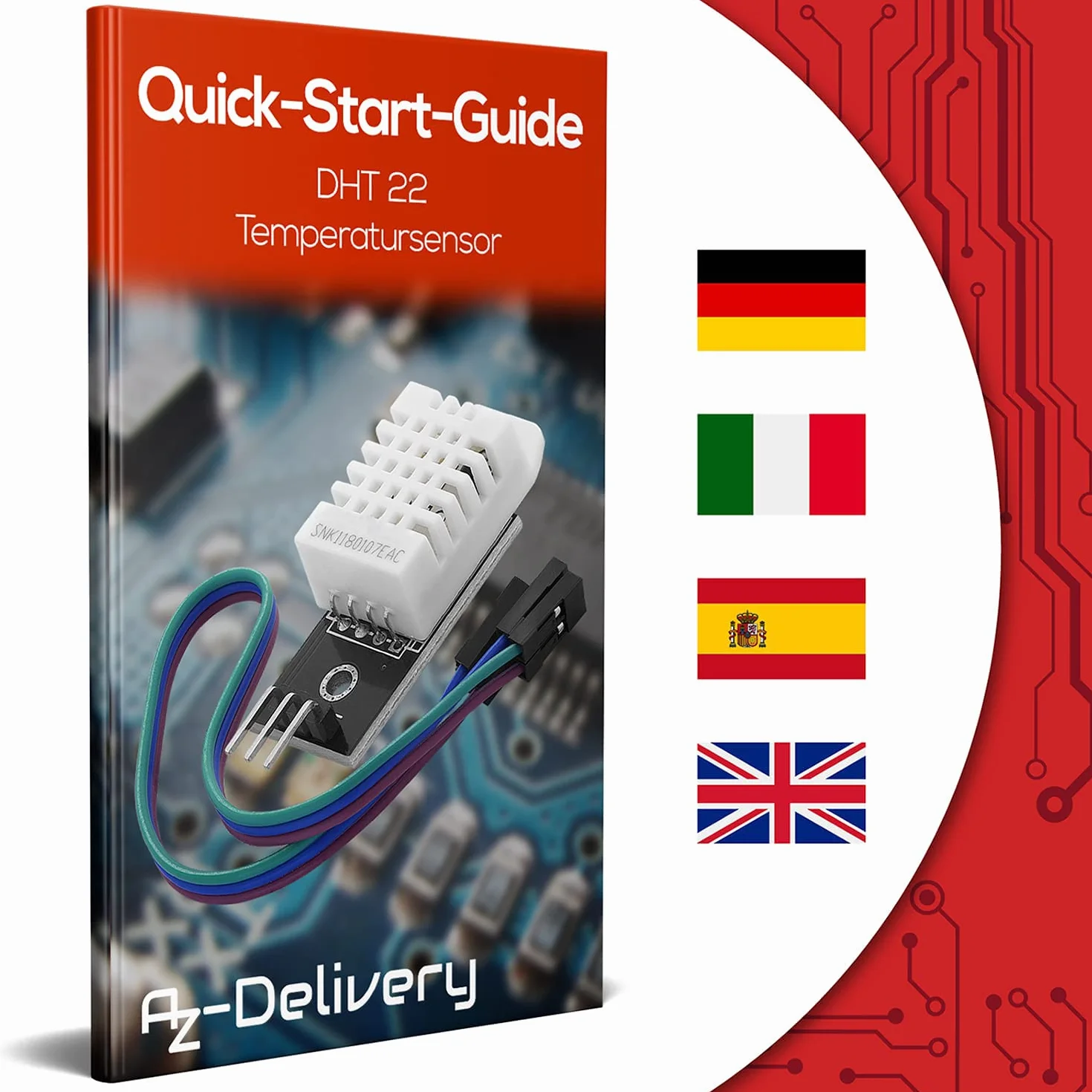 AZDelivery 3 x DHT22 AM2302 czujnik temperatury i czujnik wilgotności z płytką i kablem kompatybilnym z Arduino i Raspberry Pi wraz z e-book!