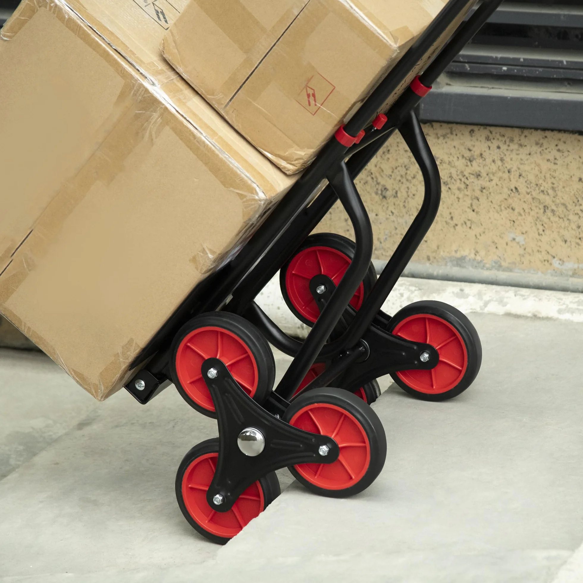 HOMCOM Wózek schodowy 6 kół rozkładany transportowy 120 kg stalowy czarny czerwony