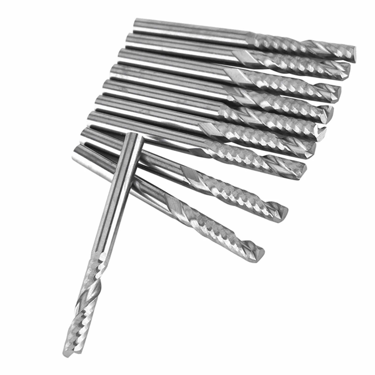 10 Sztuk Węglik Wolframu 3.175mm Frez Spiralny 3mm CNC Router do Grawerowania i Rzeźbienia - Pojedynczy Flet