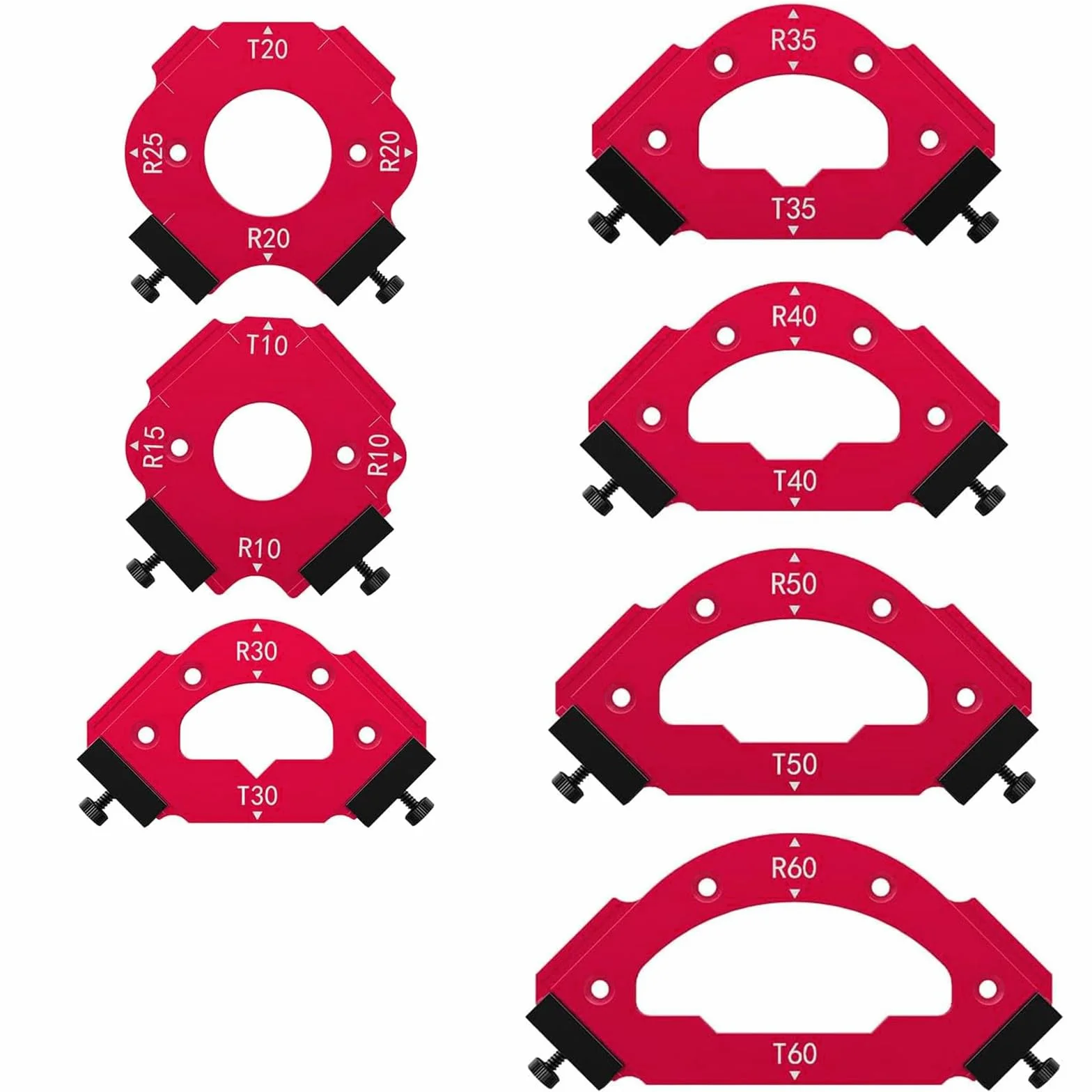 Radius zestaw szablonów do frezowania z aluminium, 7 sztuk, miernik promienia R10-R60 T10-T60, podwójne zaokrąglenia i fazowanie