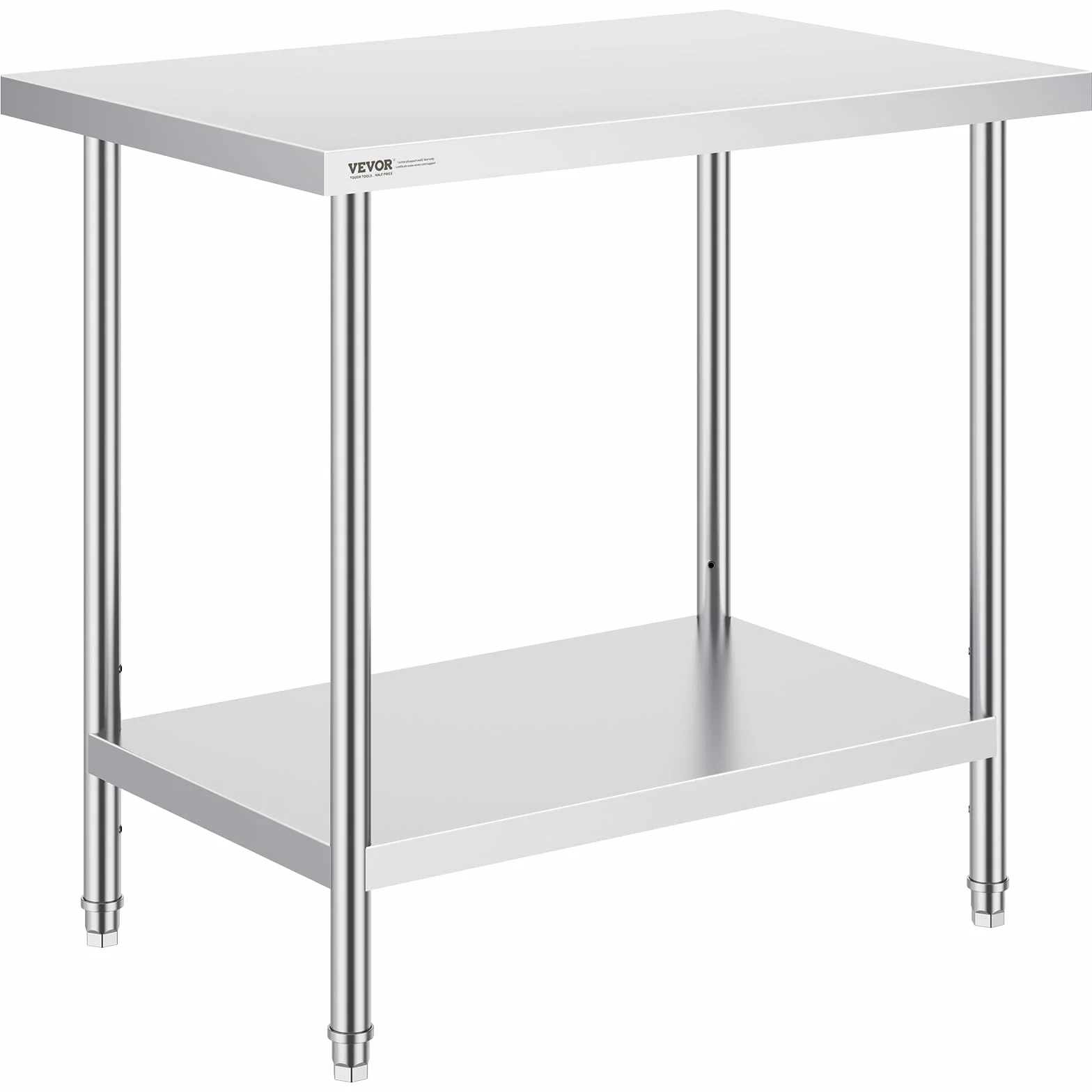 VEVOR Wytrzymały metalowy stół roboczy z 3 regulowanymi poziomami wysokości, do kuchni, garażu, restauracji, na podwórko, 61 x 81 x 81 cm, srebrny
