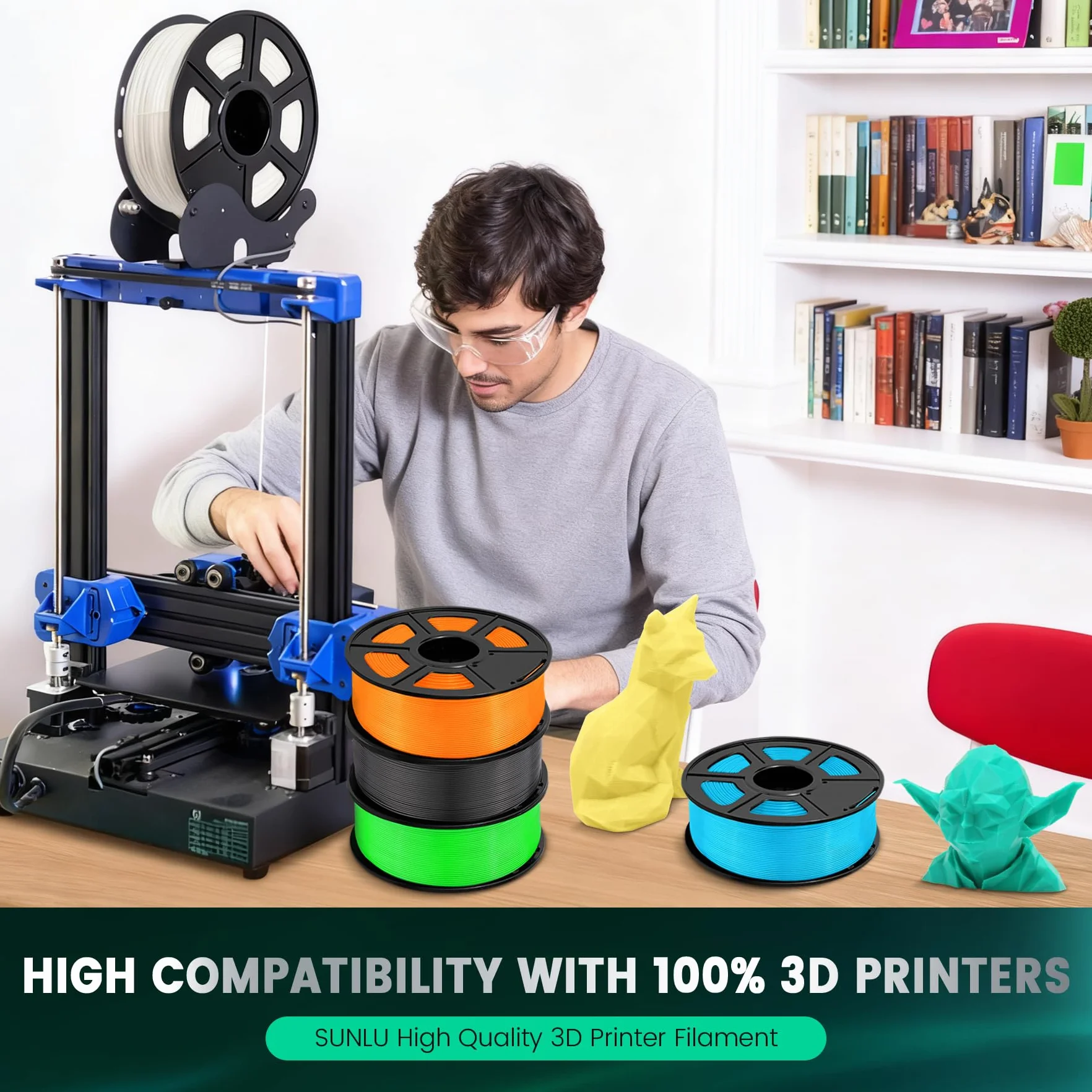 SUNLU 5KG PLA+ Filament Pakiet, Filament PLA Plus Drukarki 3D 1,75 mm ± 0,02 mm, 1 kg na Szpulę, 5 Rolki, Czarny+Biały+Szary+Niebieski+Czerwony