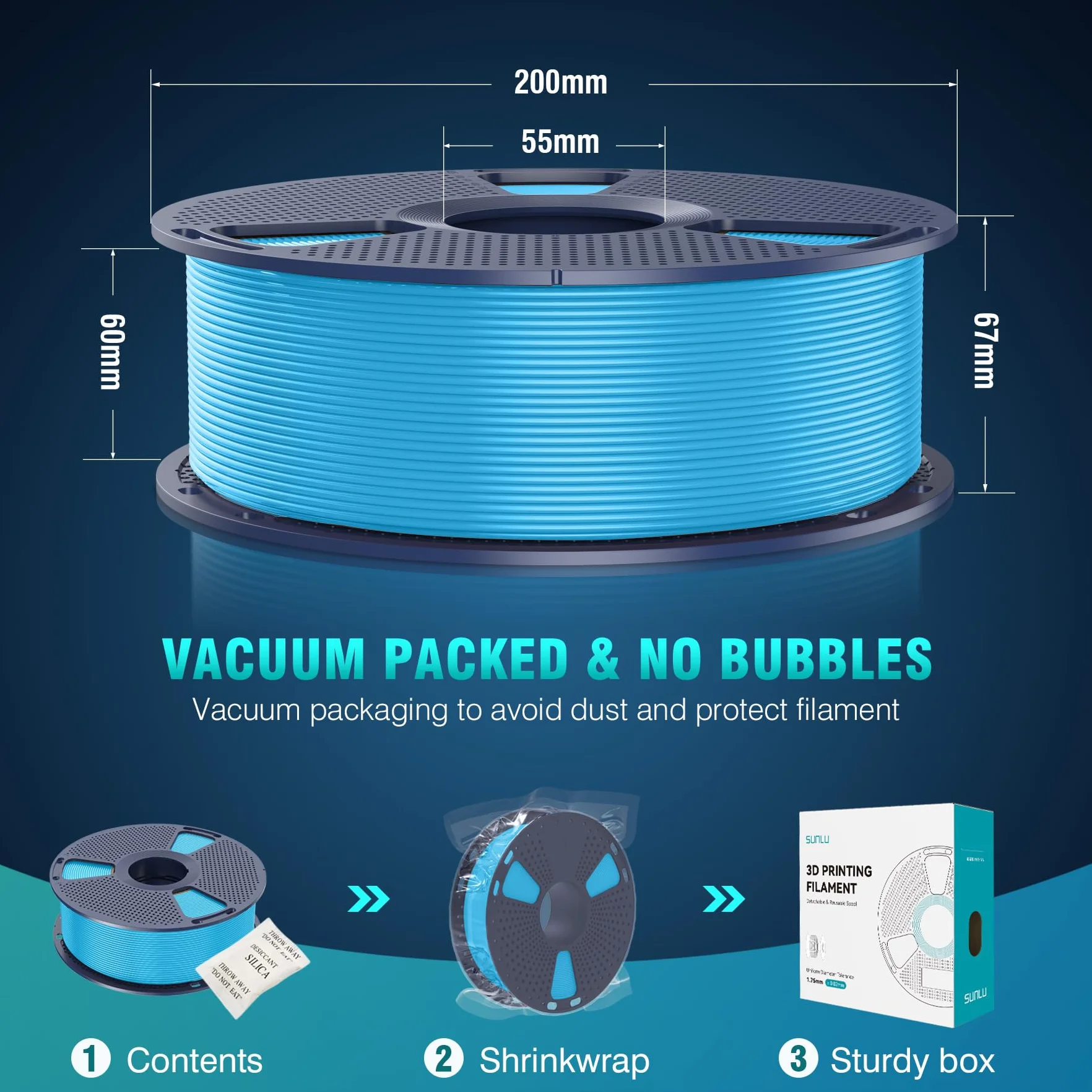 SUNLU 5KG PLA+ Filament Pakiet, Filament PLA Plus Drukarki 3D 1,75 mm ± 0,02 mm, 1 kg na Szpulę, 5 Rolki, Czarny+Biały+Szary+Niebieski+Czerwony