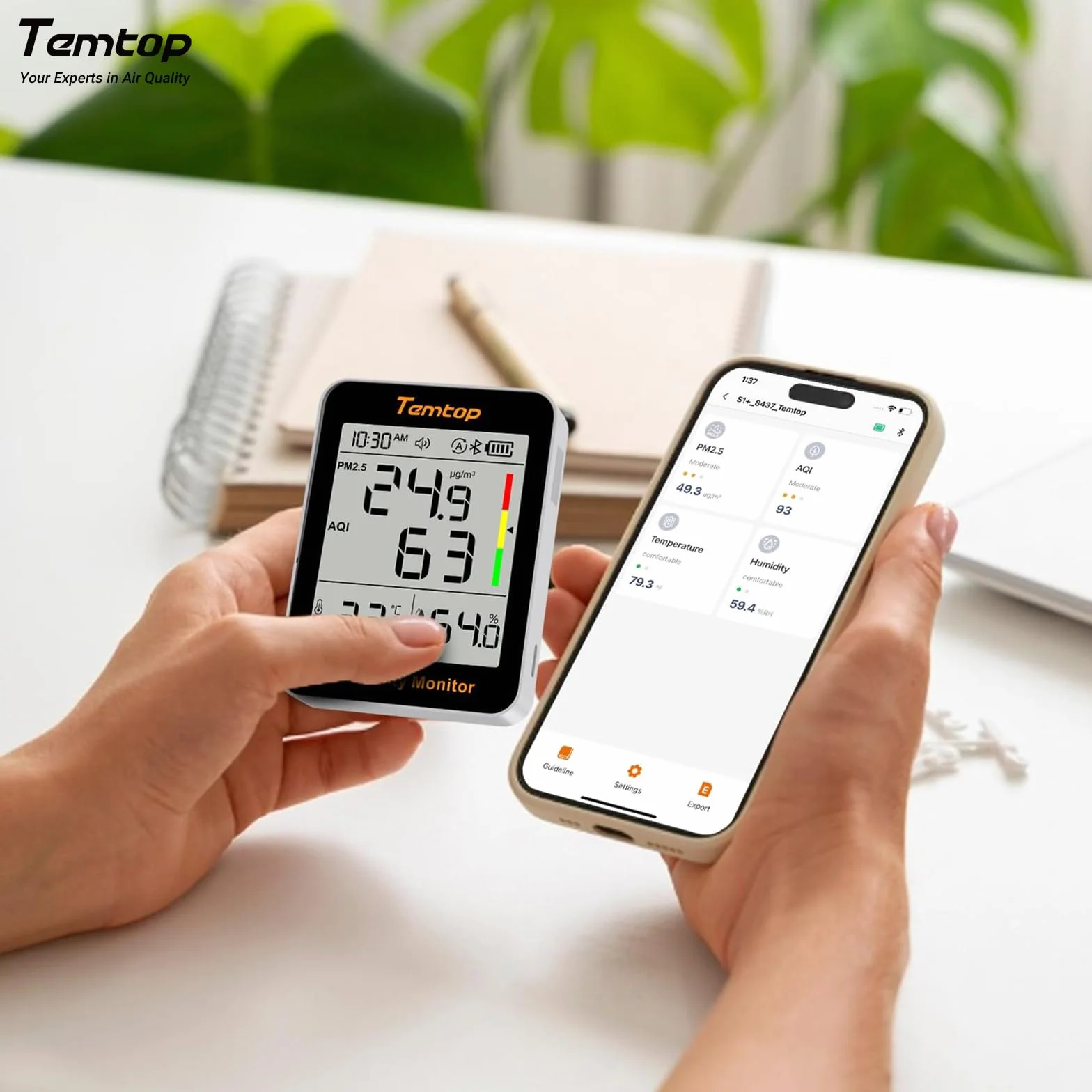 Temtop S1+ Monitor jakości powietrza PM2.5 Bluetooth termohigrometr cyfrowy