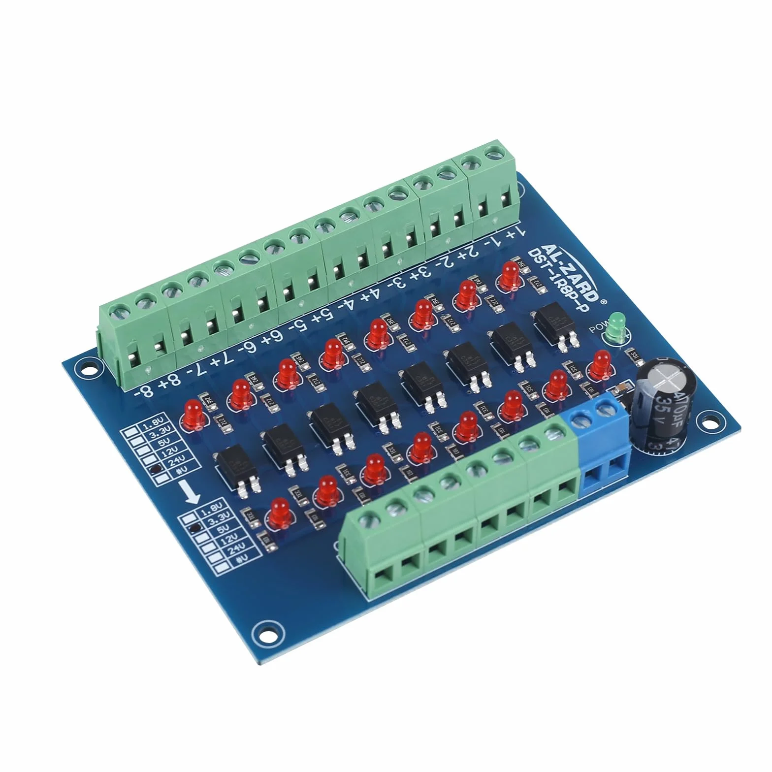 8-kanałowy fotoelektryczny moduł izolacyjny, 24 V do 3,3 V konwerter napięcia poziomu PNP wyjście PLC panel izolacyjny napięcia