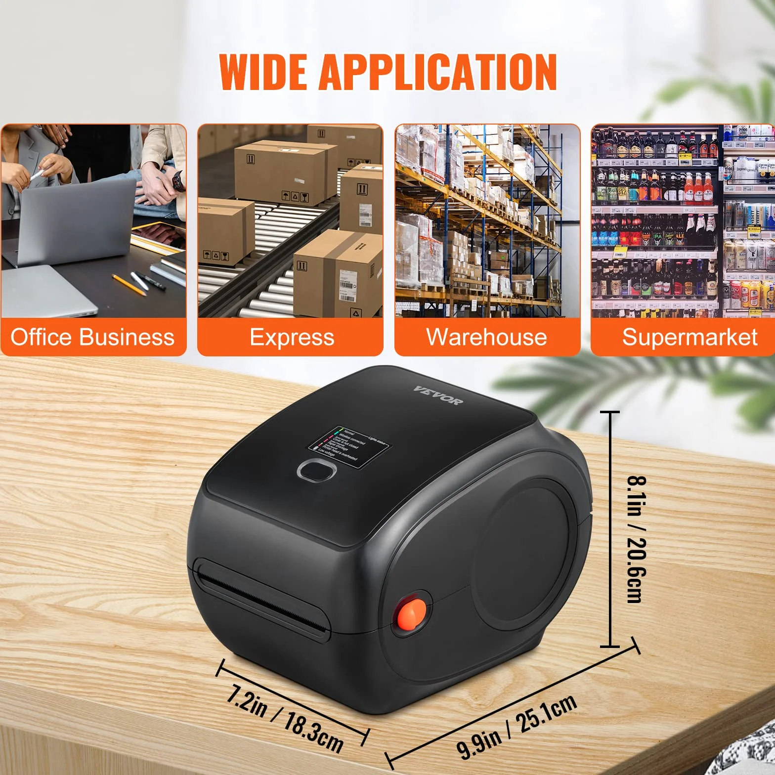 VEVOR Drukarka termiczna Bluetooth, drukarka etykiet Edesive 4x6, etykieciarka termiczna kompatybilna z Windows/MAC OS/Linux/Chromebook, obsługuje DHL, USPS, FedEx, Shopify, Ebay, Amazon itp.