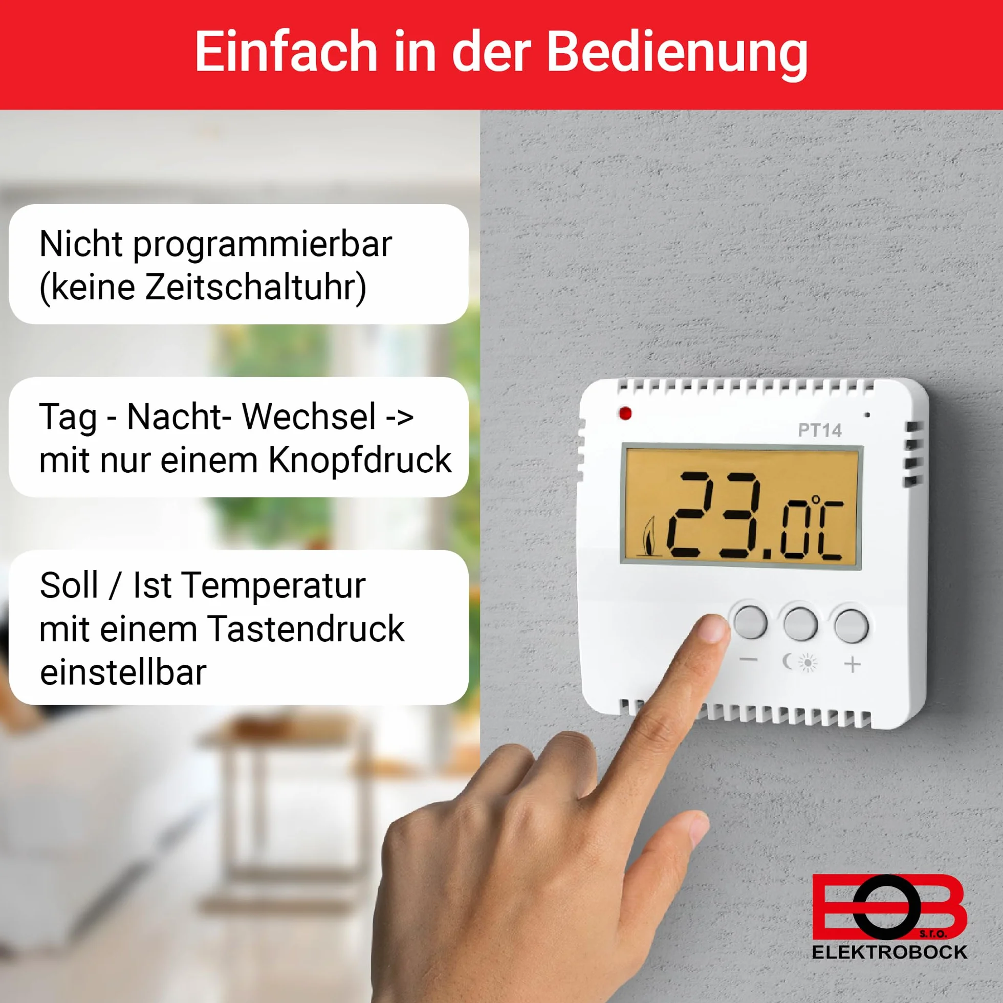 Elektrobock Kompaktowy termostat pokojowy PT14 do ogrzewania elektrycznego