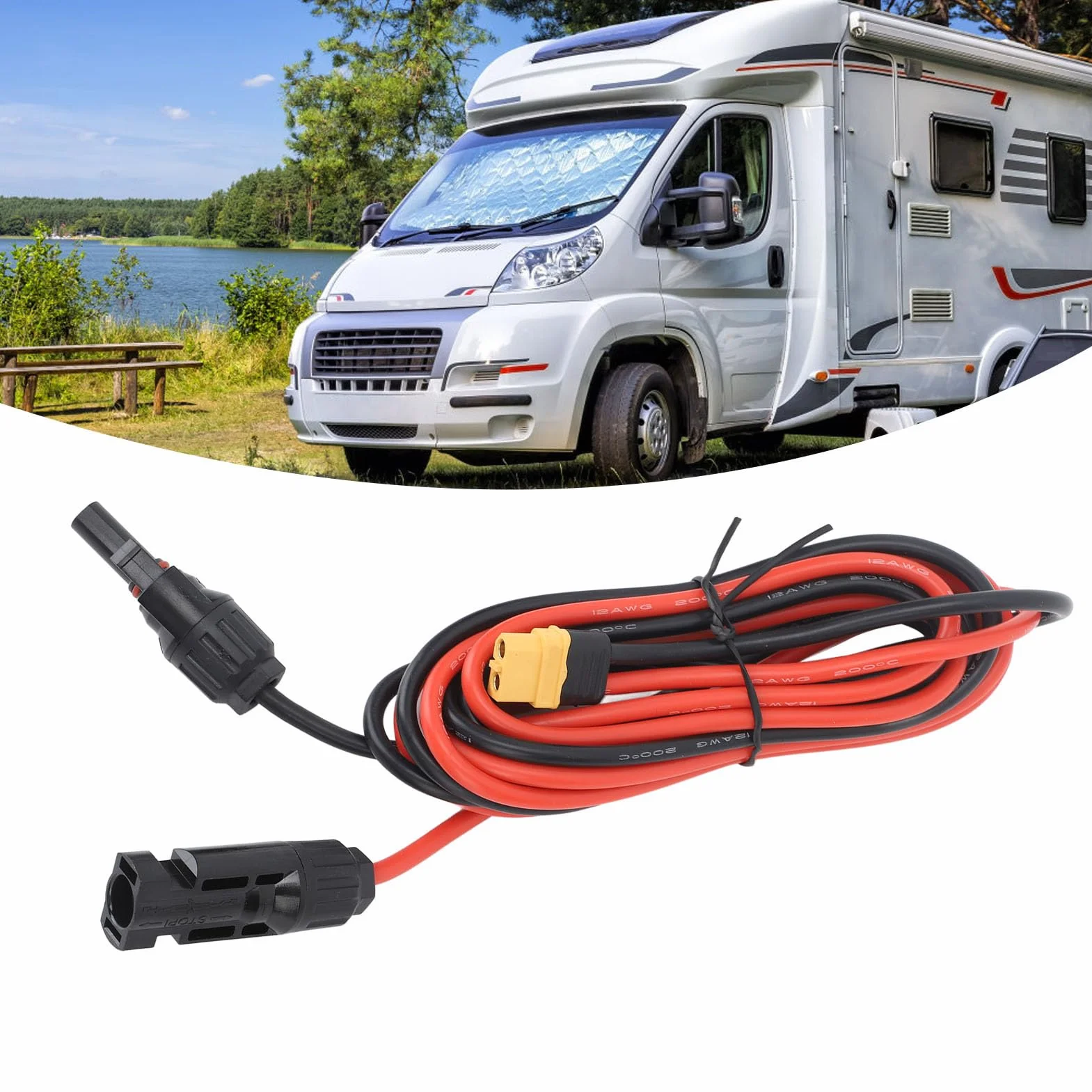 Kabel Kontrolera ładunku Słonecznego, XT60 Adapter Grener Generator Panelu Słonecznego 12AWG 2M Solar & Wind Power