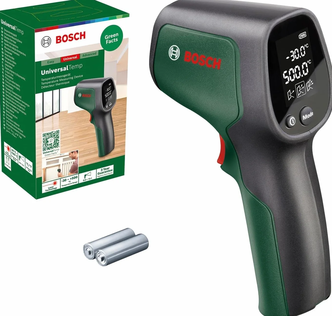 Bosch Home And Garden Termo-Detektor Universaltemp (Od -30°C do +500°C, Łatwy i Precyzyjny Pomiar, 3 Wstępnie Zdefiniowane Grupy Materiałów, Opakowanie Kartonowe)