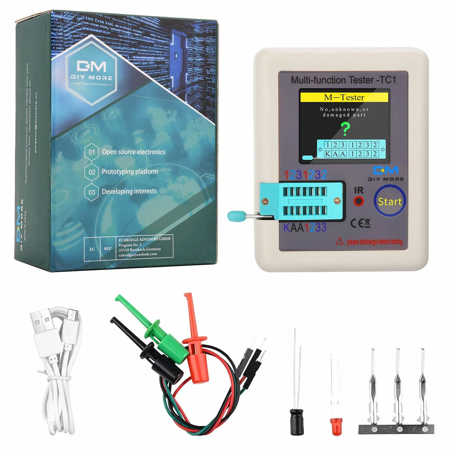 Diymore LCR-TC1 Wielofunkcyjny tester ESR, miernik TFT do tranzystorów, indukcyjności, rezystancji, pojemności, diod, triod, kondensatorów, NPN, PNP, MOSFET