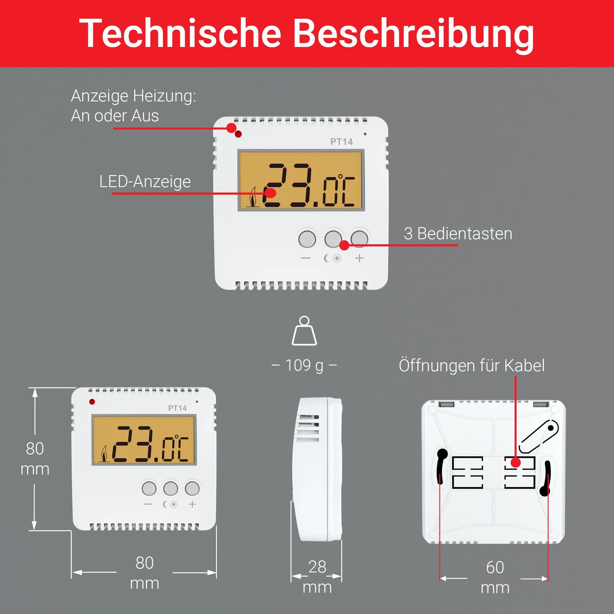 Elektrobock Kompaktowy termostat pokojowy PT14 do ogrzewania elektrycznego