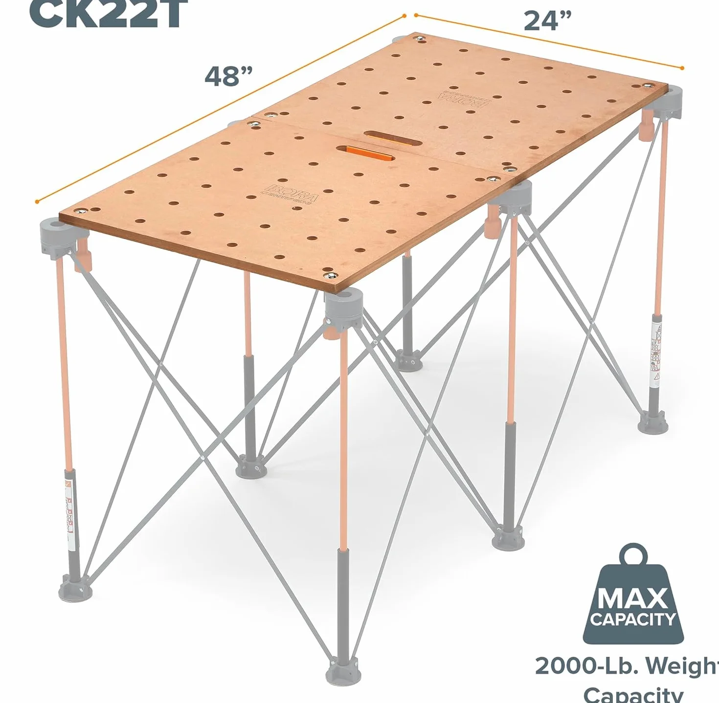 Bora Blat stołu warsztatowego Centipede do Bora Centipede, stojących, koni, 61 cm x 122 cm, zawiera drewniany blat z otworami dla psów 20 mm + 6 uchwytów z szybkim obrotem do przenośnej, tymczasowej
