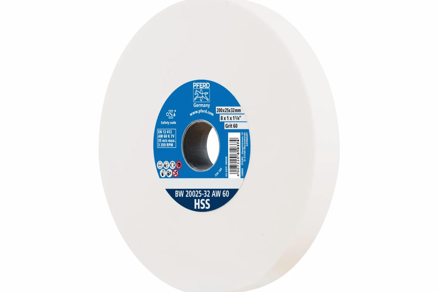 PFERD Tarcza szlifierska HSS, 200 x 25 x 32 mm, A60, 39008442 – średnio twarda tarcza szlifierska do ostrzenia wierteł HSS, z tulejami redukcyjnymi (25/20/16 mm)