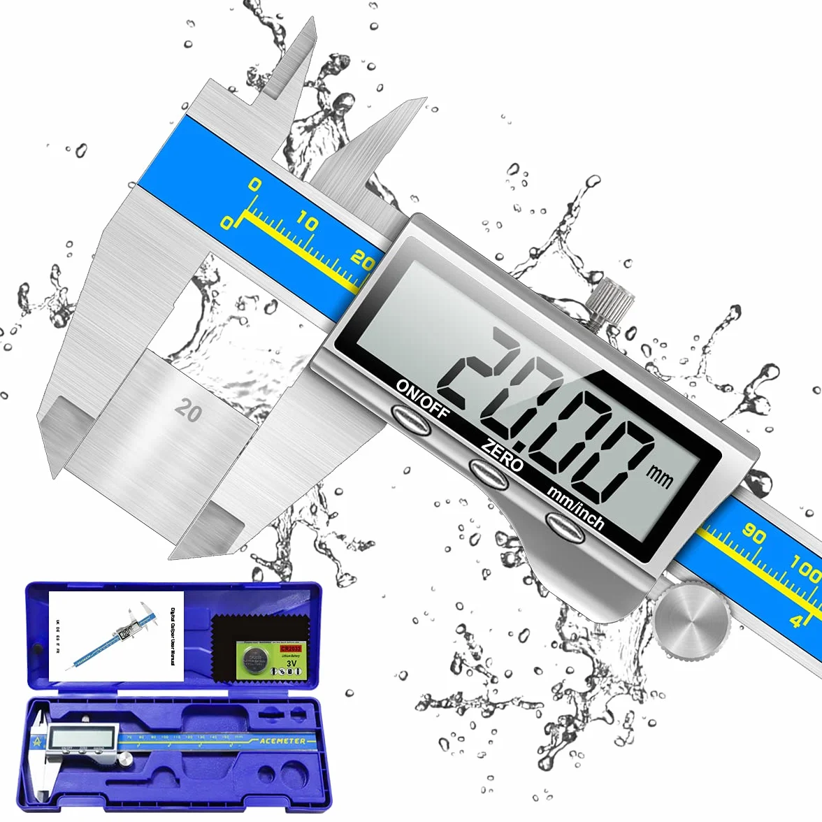 suwmiarka cyfrowa jakość przemysłowa Orthland suwmiarka cyfrowa 150 mm z dużym wyświetlaczem LCD, precyzyjny miernik głębokości, stal nierdzewna, analogowa, IP54, wodoszczelna, do użytku wewnątrz i na